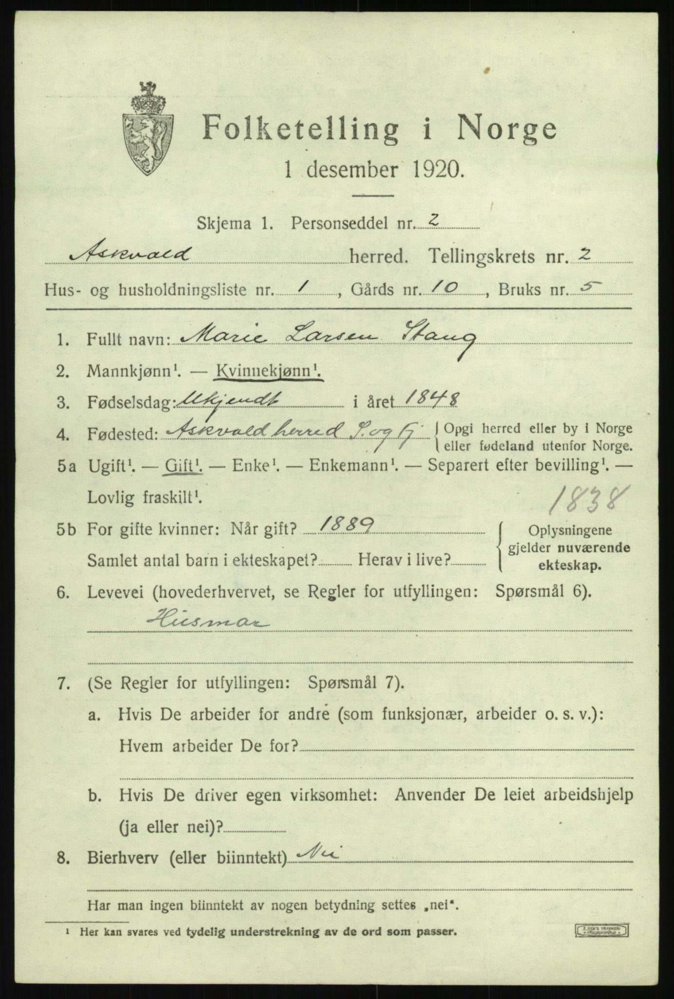 SAB, 1920 census for Askvoll, 1920, p. 1560