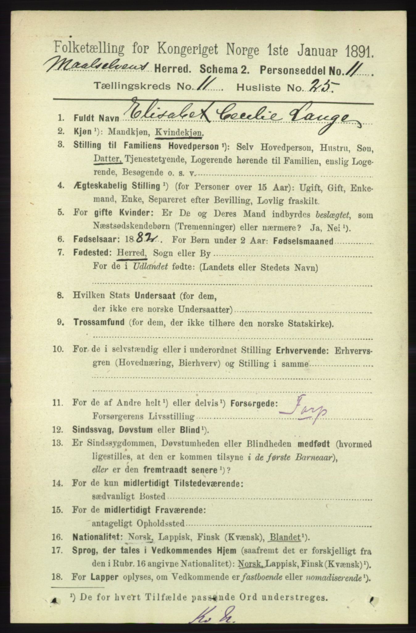 RA, 1891 census for 1924 Målselv, 1891, p. 3439
