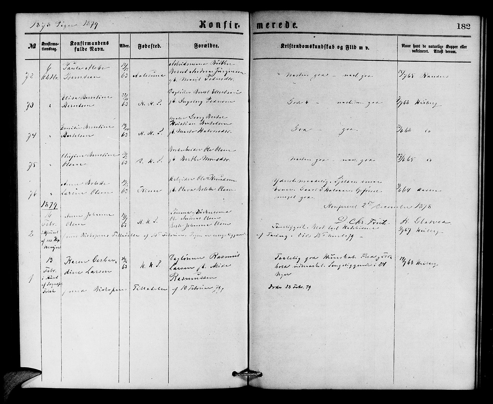 Korskirken sokneprestembete, SAB/A-76101/H/Hab: Parish register (copy) no. C 2, 1869-1879, p. 182