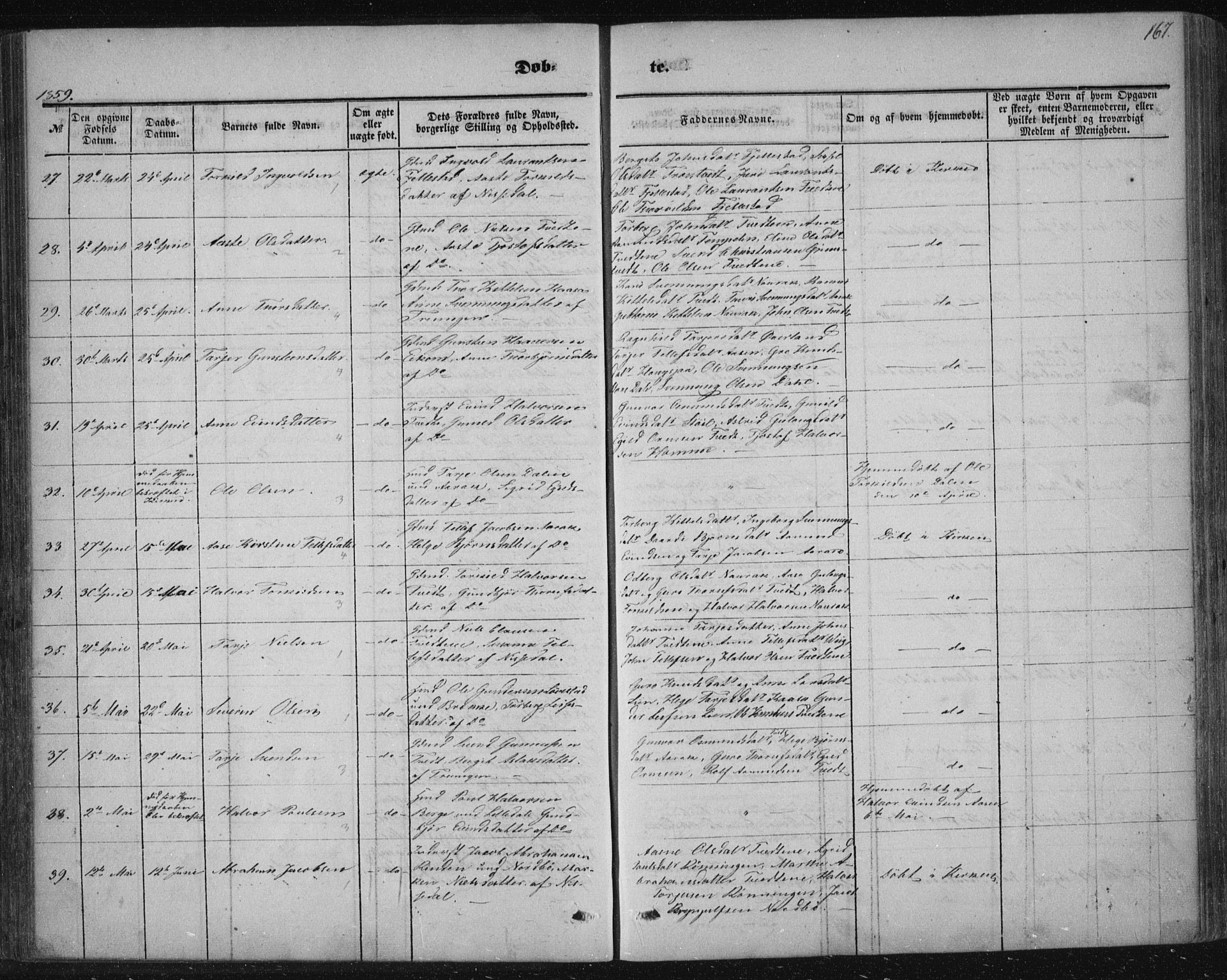 Nissedal kirkebøker, AV/SAKO-A-288/F/Fa/L0003: Parish register (official) no. I 3, 1846-1870, p. 166-167