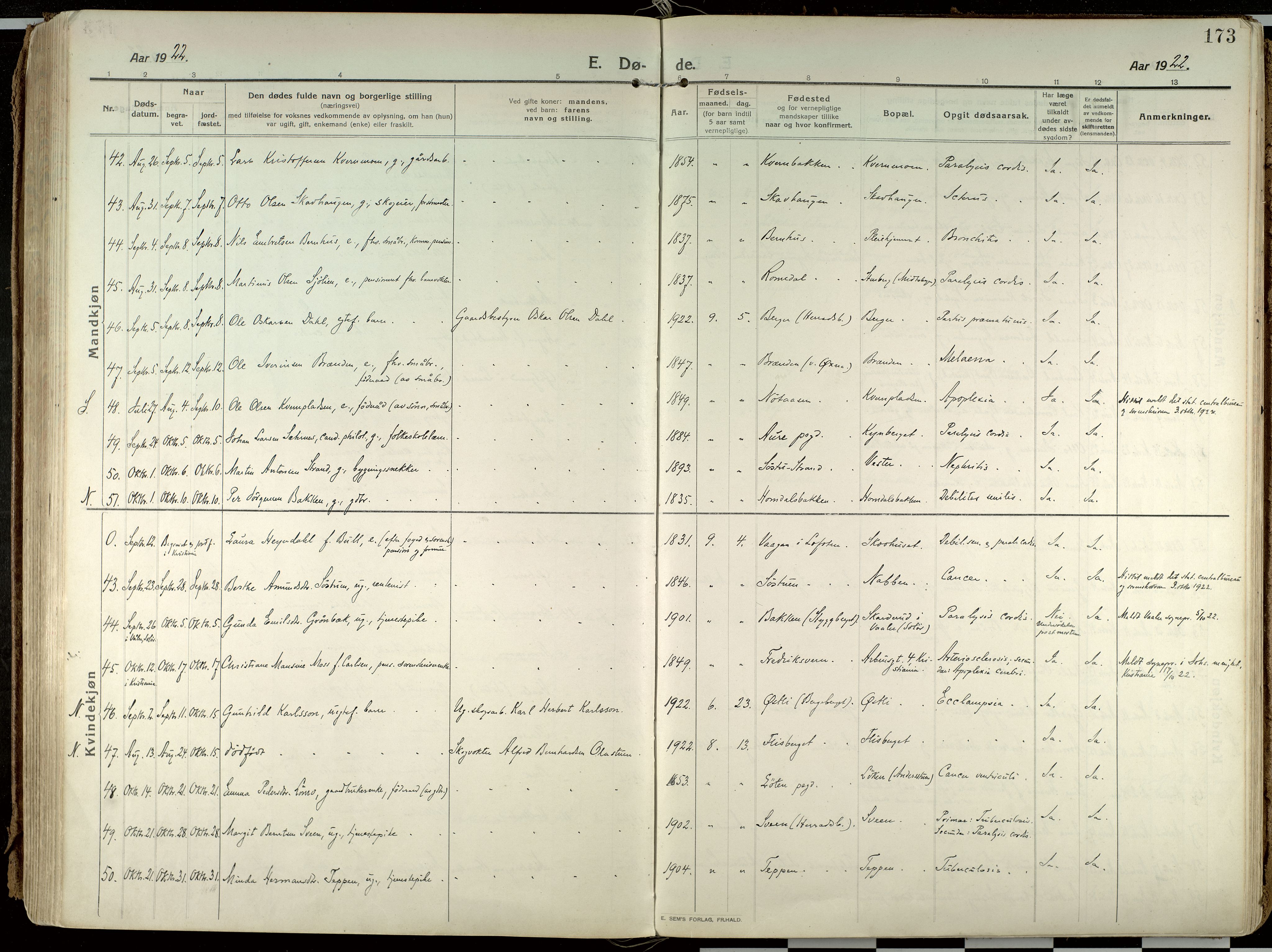 Elverum prestekontor, AV/SAH-PREST-044/H/Ha/Haa/L0021: Parish register (official) no. 21, 1913-1928, p. 173