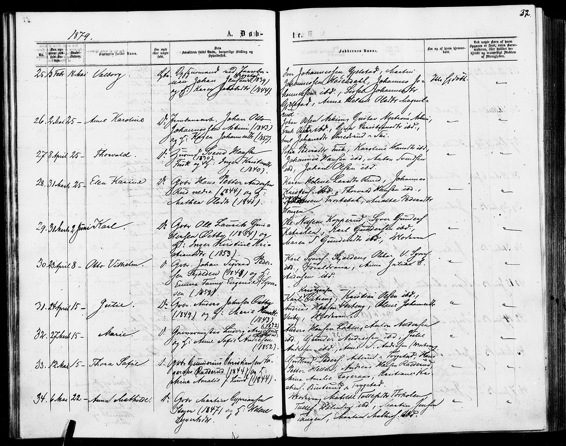 Askim prestekontor Kirkebøker, AV/SAO-A-10900/F/Fa/L0006: Parish register (official) no. 6, 1874-1881, p. 32