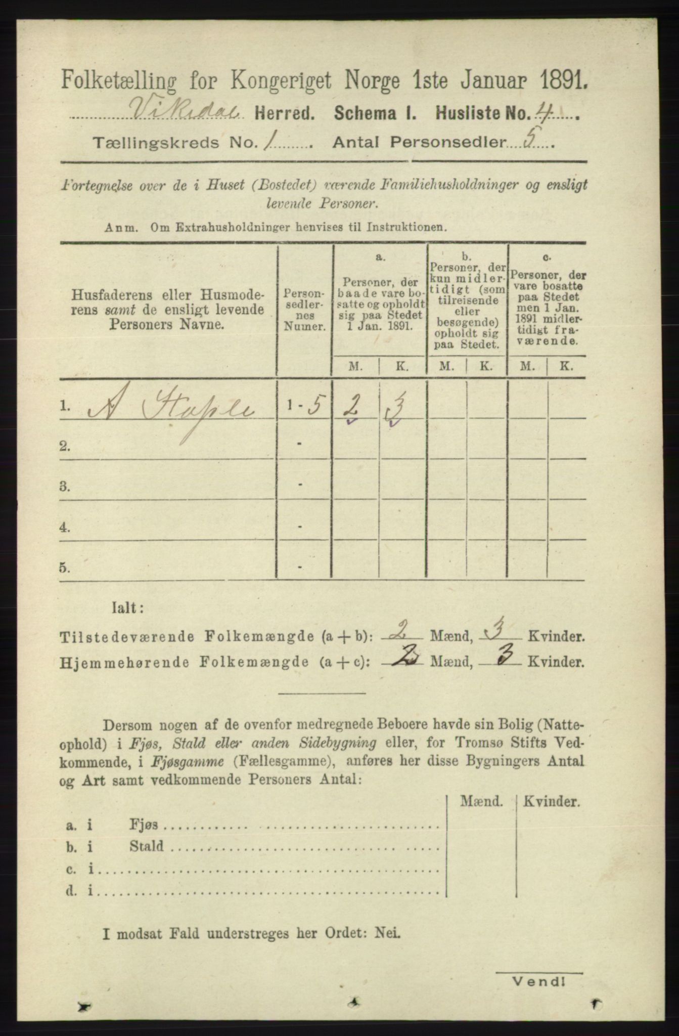 RA, 1891 census for 1157 Vikedal, 1891, p. 35