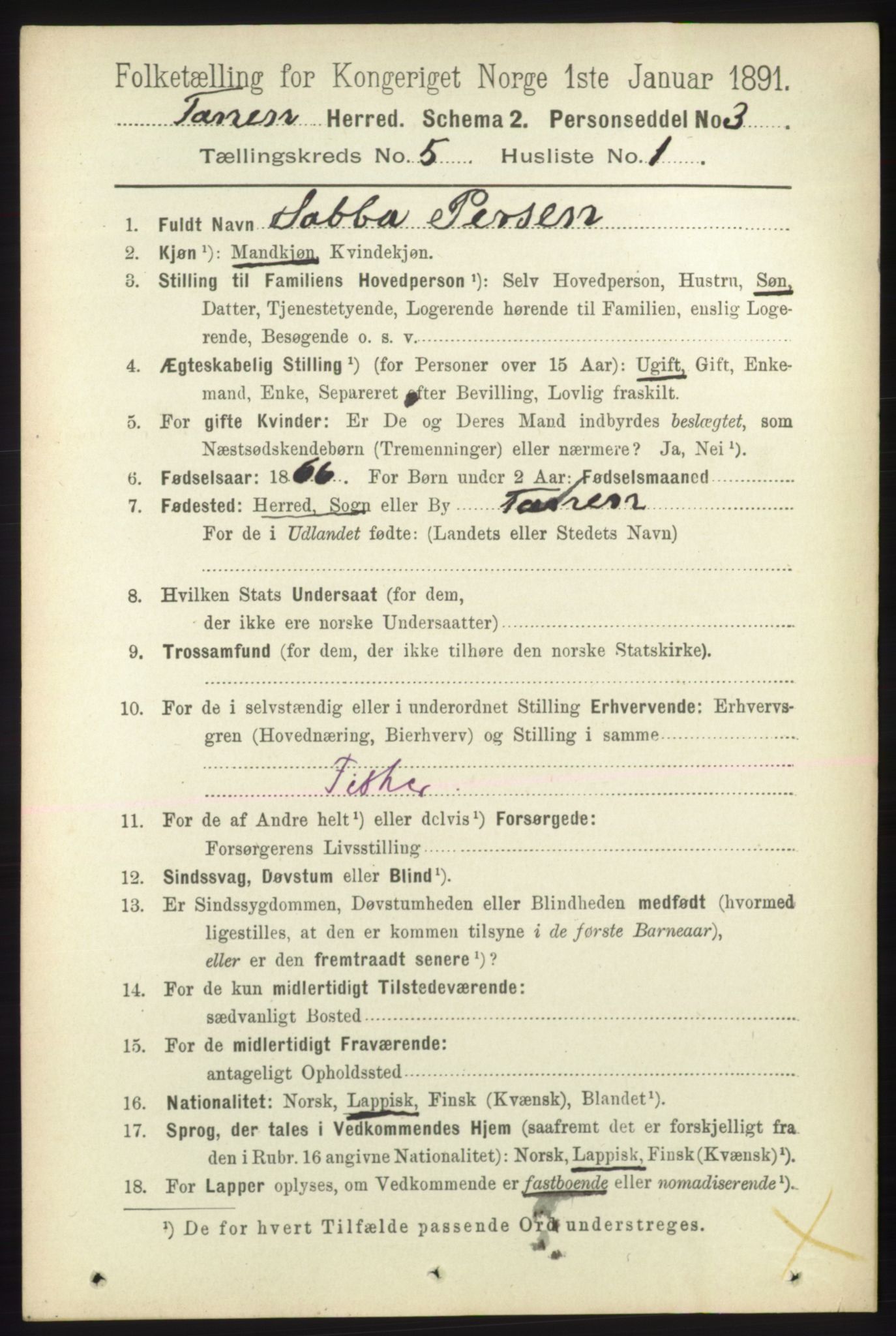 RA, 1891 census for 2025 Tana, 1891, p. 1996