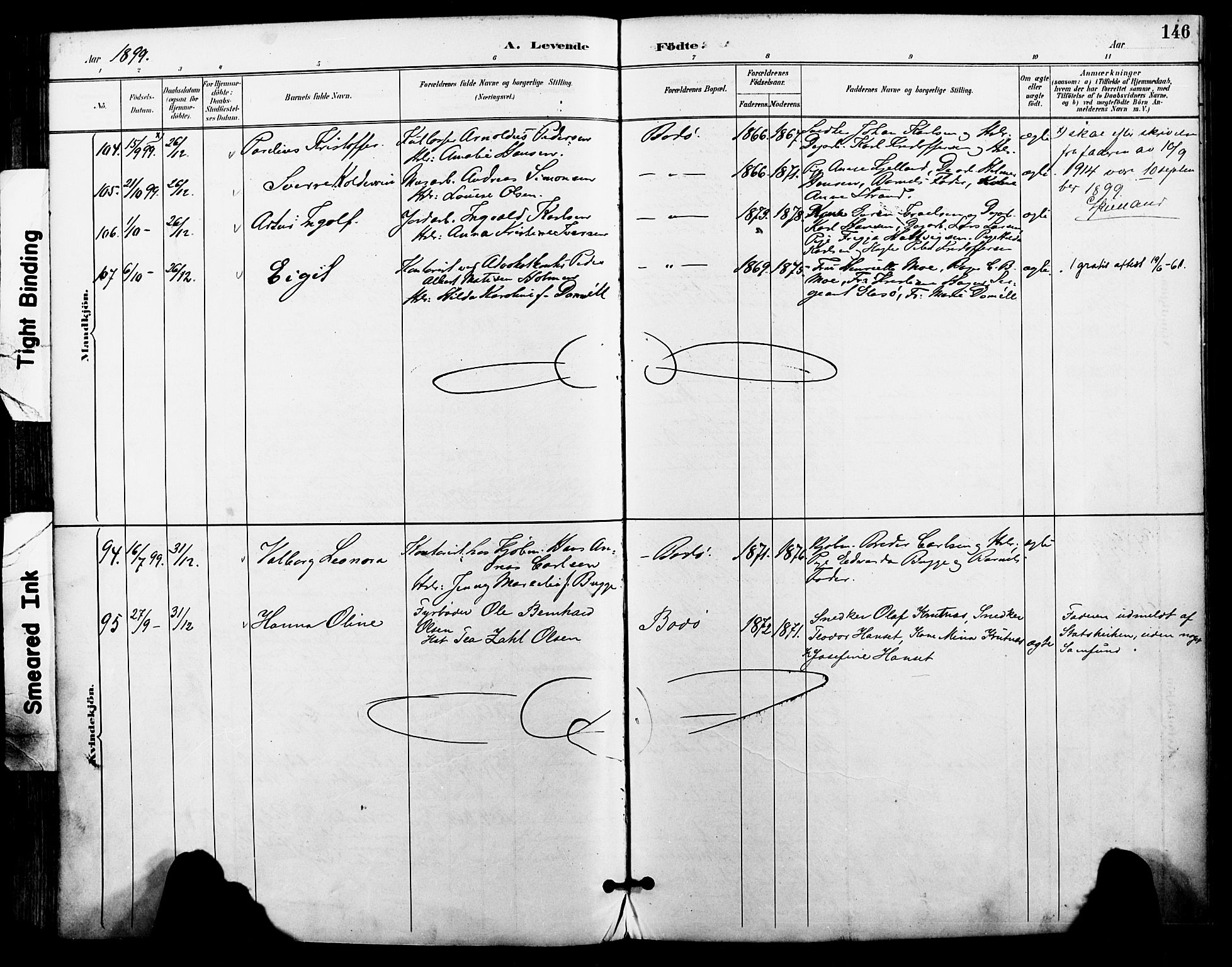 Ministerialprotokoller, klokkerbøker og fødselsregistre - Nordland, AV/SAT-A-1459/801/L0010: Parish register (official) no. 801A10, 1888-1899, p. 146