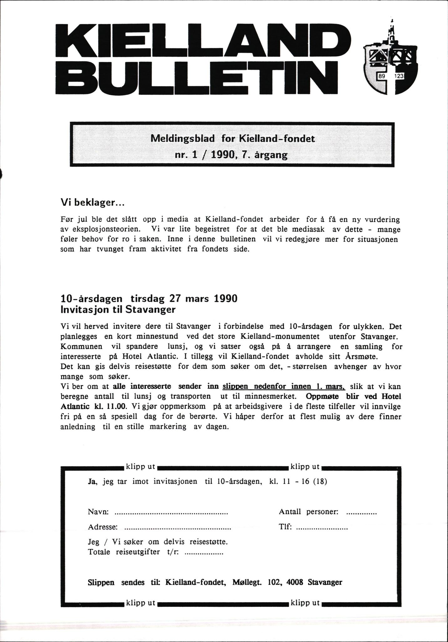 Pa 1660 - Kielland- fondet, AV/SAST-A-102242/X/Xa/L0001: Rapport til overlevende og etterlatte/ Kielland Bulletin, 1980-1998