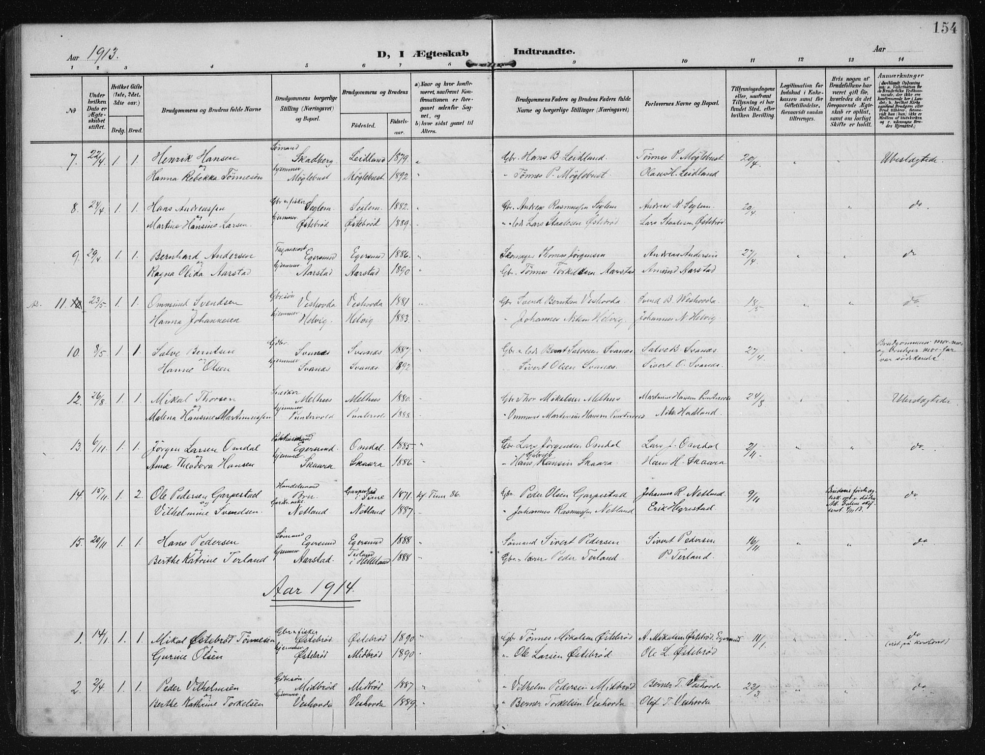 Eigersund sokneprestkontor, AV/SAST-A-101807/S08/L0021: Parish register (official) no. A 20, 1906-1928, p. 154