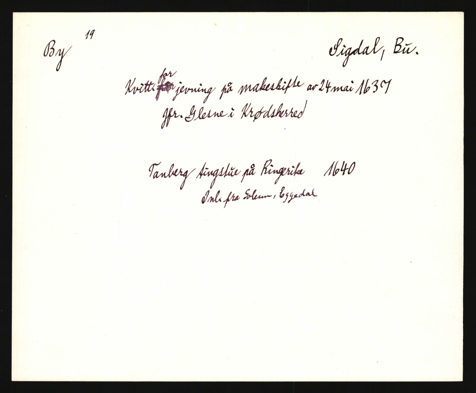 Riksarkivets diplomsamling, AV/RA-EA-5965/F35/F35e/L0014: Registreringssedler Buskerud 3, 1400-1700, p. 55