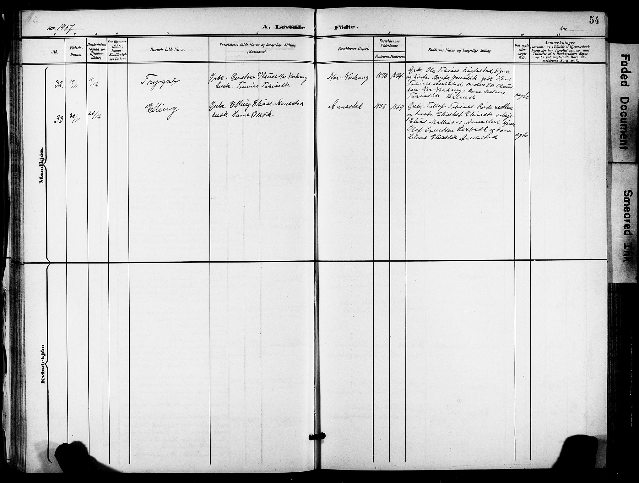 Hå sokneprestkontor, AV/SAST-A-101801/001/30BB/L0006: Parish register (copy) no. B 6, 1900-1924, p. 54