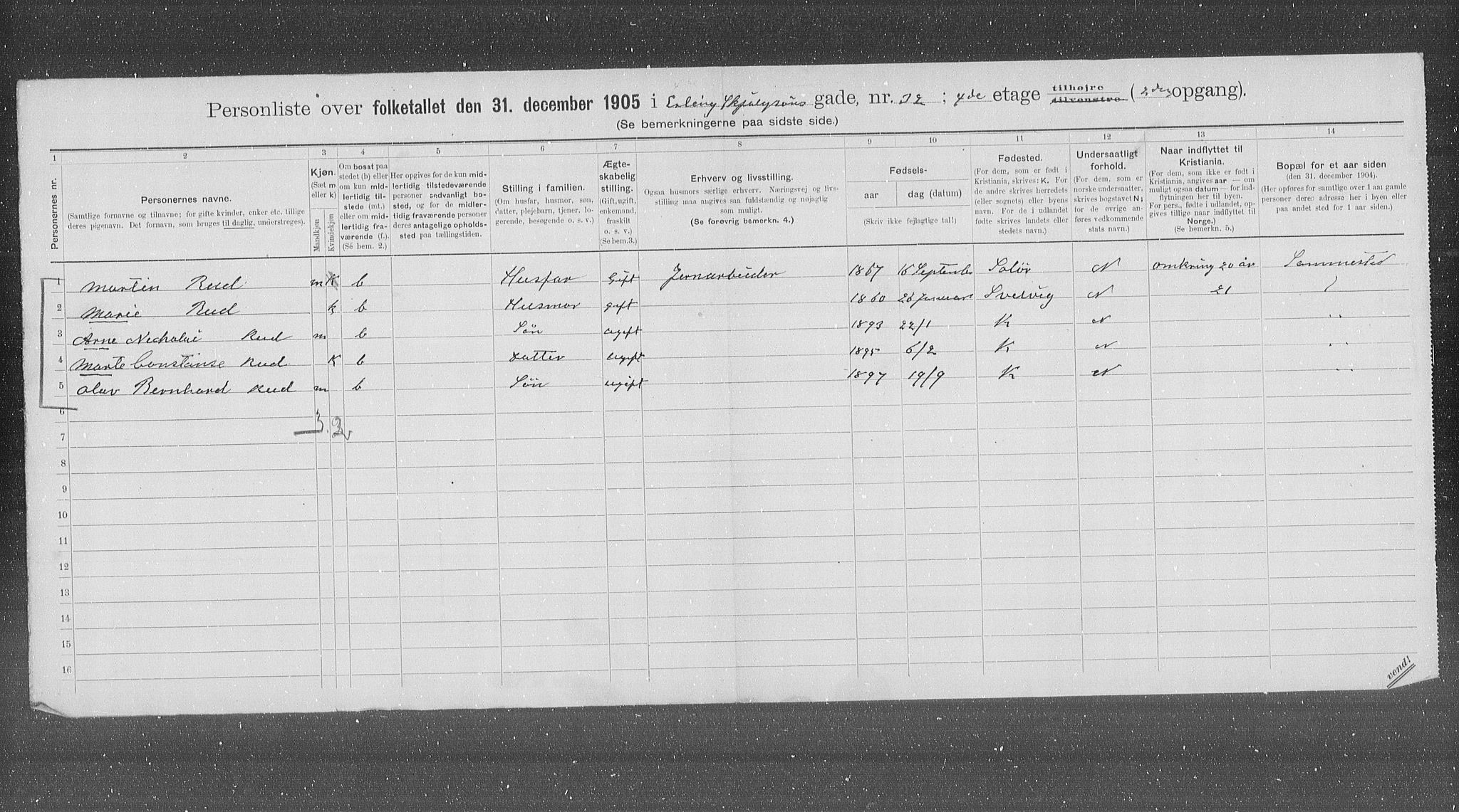 OBA, Municipal Census 1905 for Kristiania, 1905, p. 11561