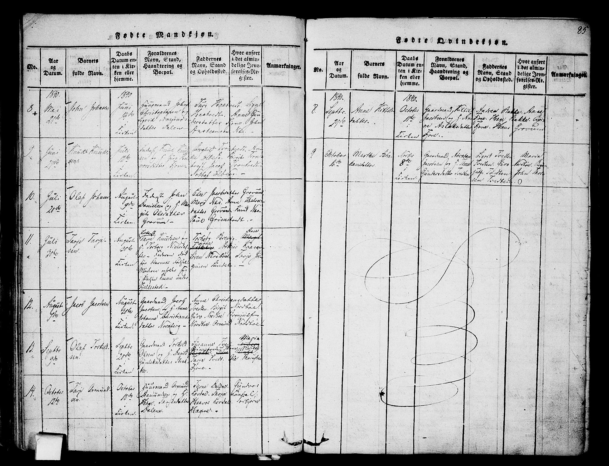 Nissedal kirkebøker, SAKO/A-288/F/Fa/L0002: Parish register (official) no. I 2, 1814-1845, p. 85