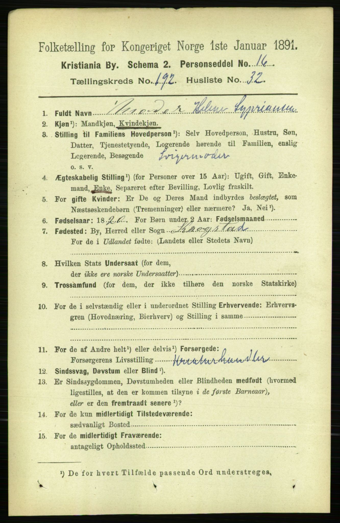 RA, 1891 census for 0301 Kristiania, 1891, p. 115964