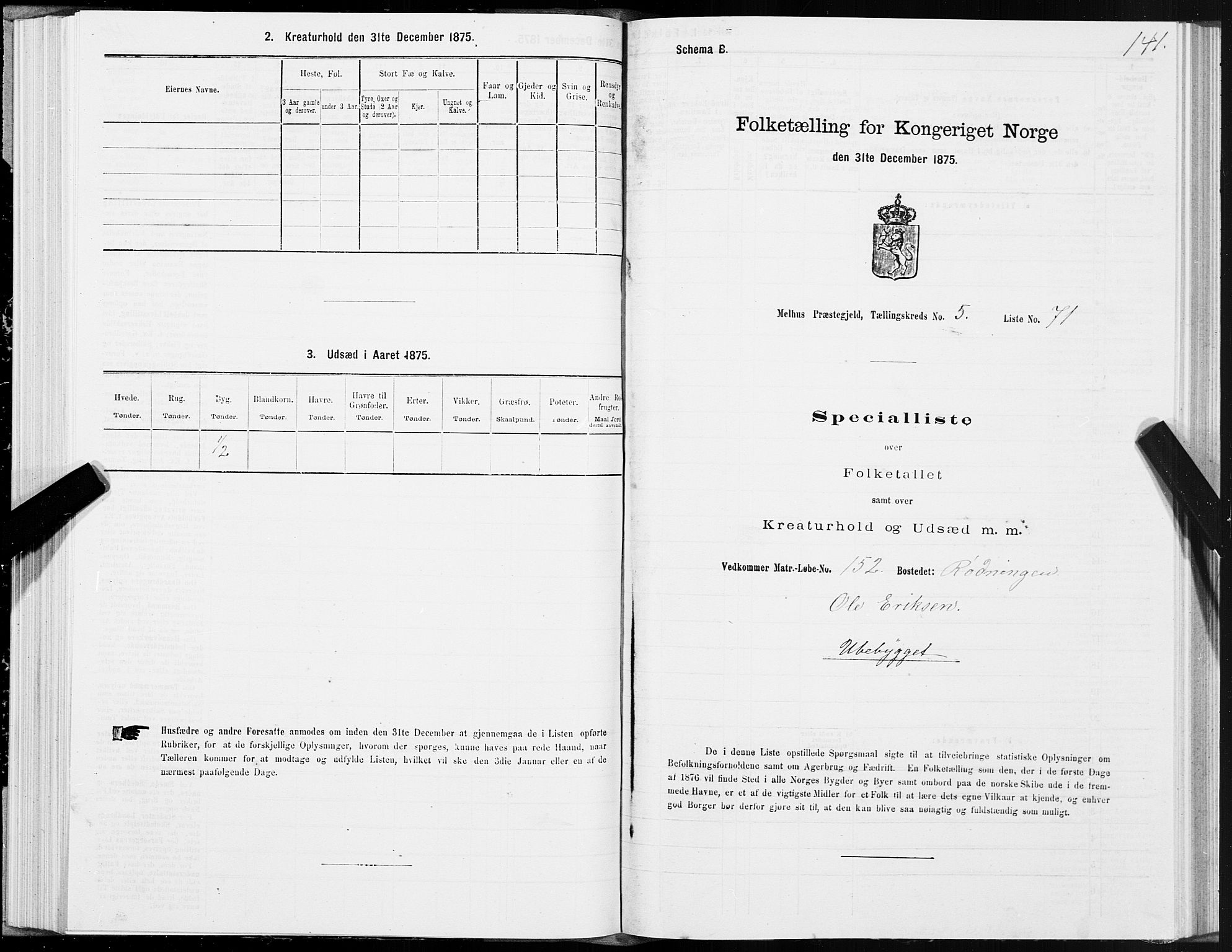 SAT, 1875 census for 1653P Melhus, 1875, p. 4141