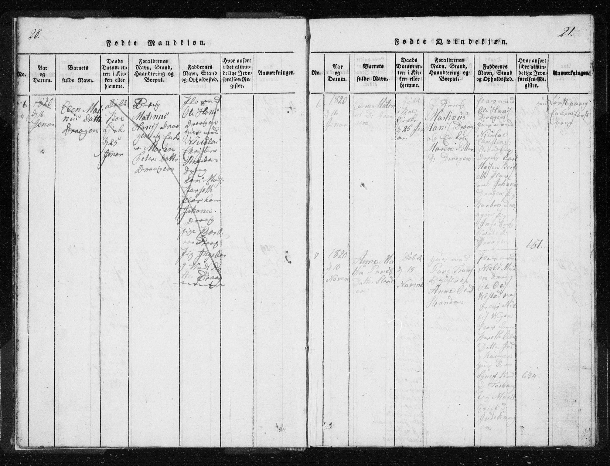 Ministerialprotokoller, klokkerbøker og fødselsregistre - Møre og Romsdal, AV/SAT-A-1454/566/L0772: Parish register (copy) no. 566C01, 1818-1845, p. 20-21