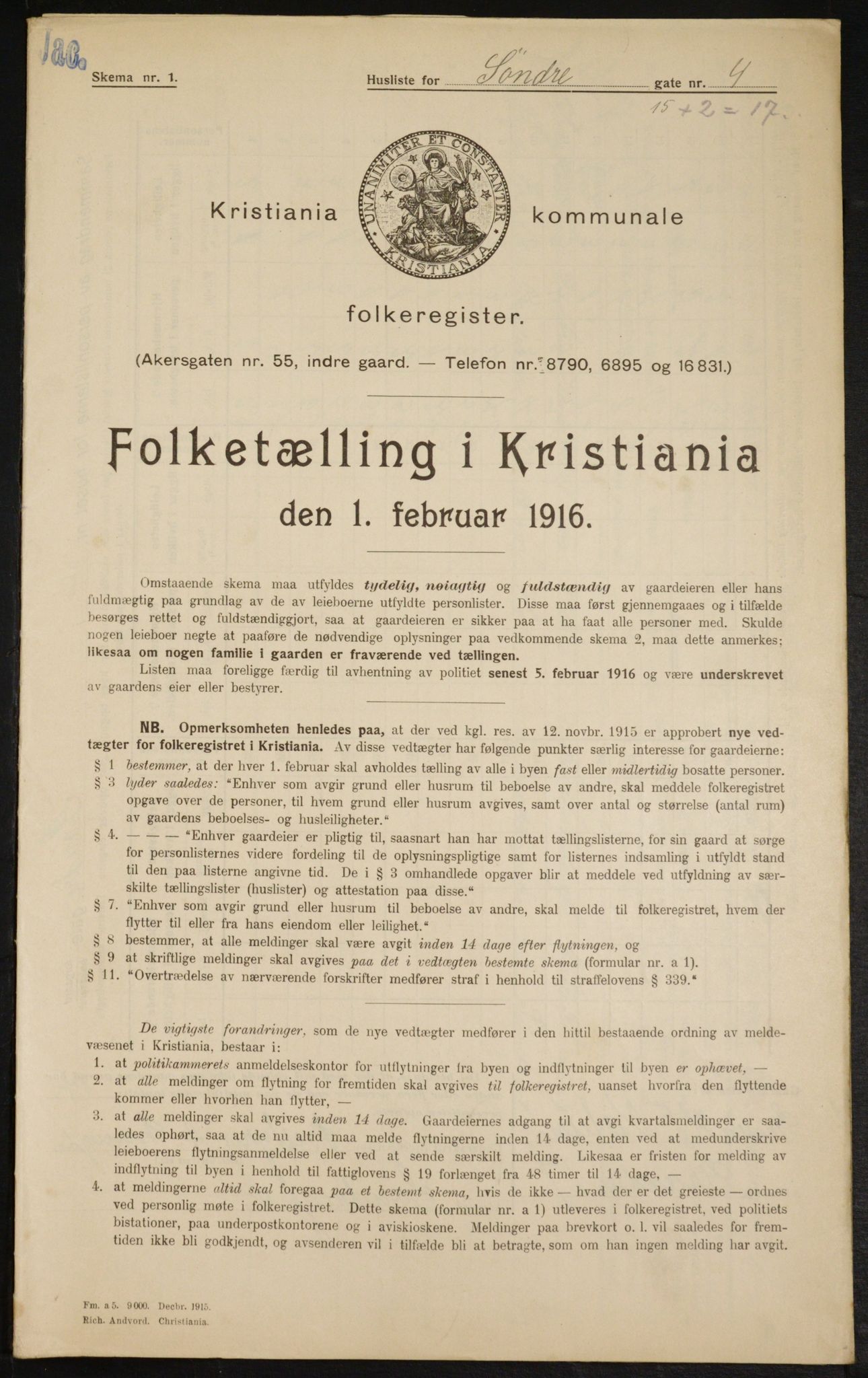 OBA, Municipal Census 1916 for Kristiania, 1916, p. 109301