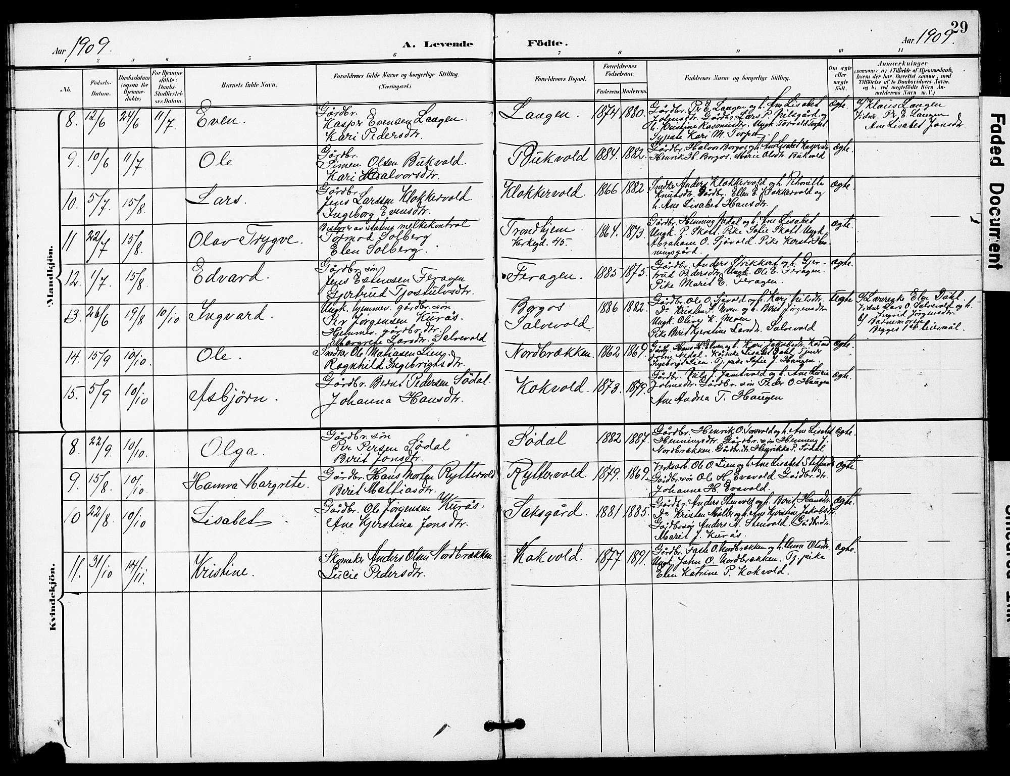 Ministerialprotokoller, klokkerbøker og fødselsregistre - Sør-Trøndelag, AV/SAT-A-1456/683/L0950: Parish register (copy) no. 683C02, 1897-1918, p. 29