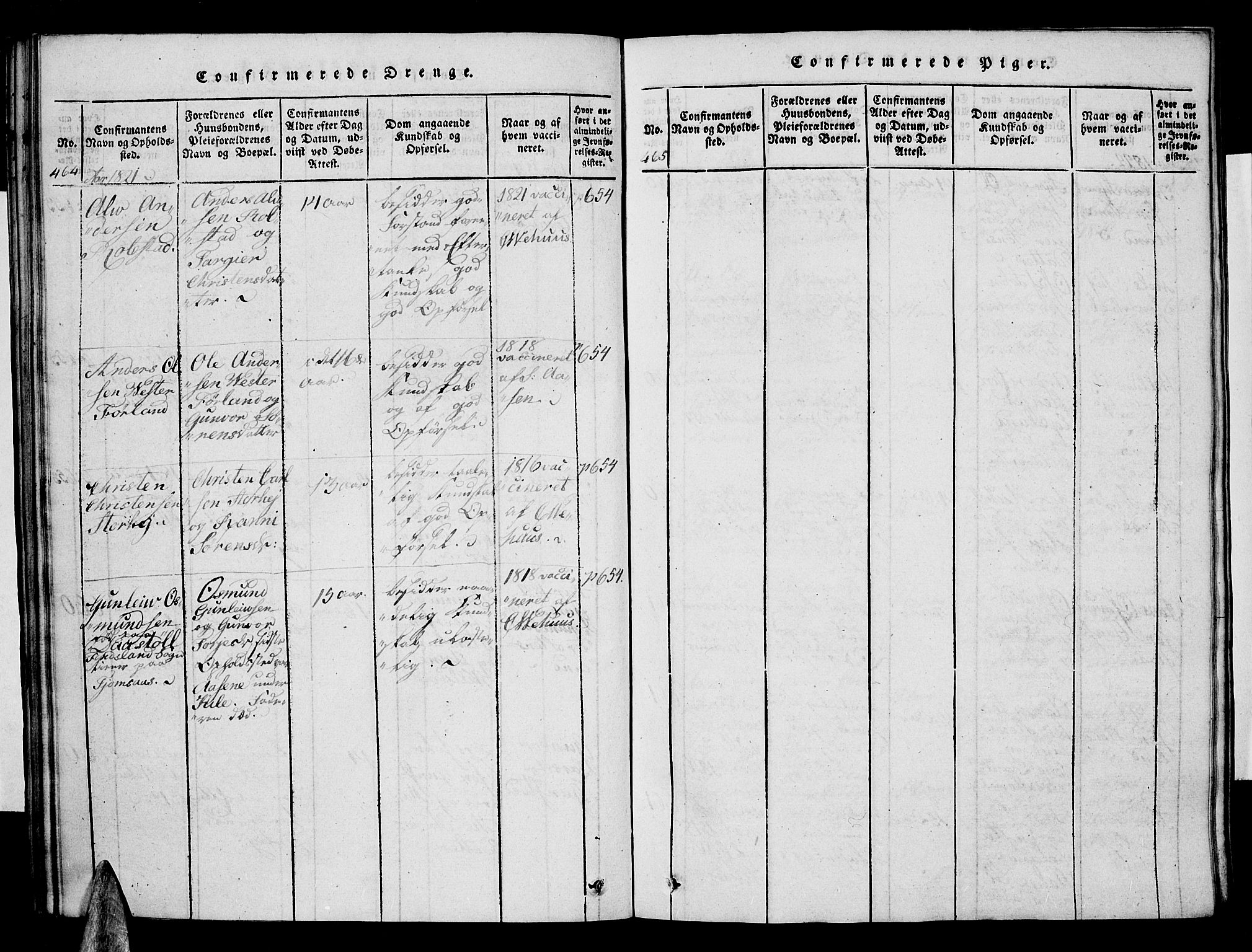 Vennesla sokneprestkontor, AV/SAK-1111-0045/Fa/Faa/L0003: Parish register (official) no. A 3, 1820-1834, p. 464-465