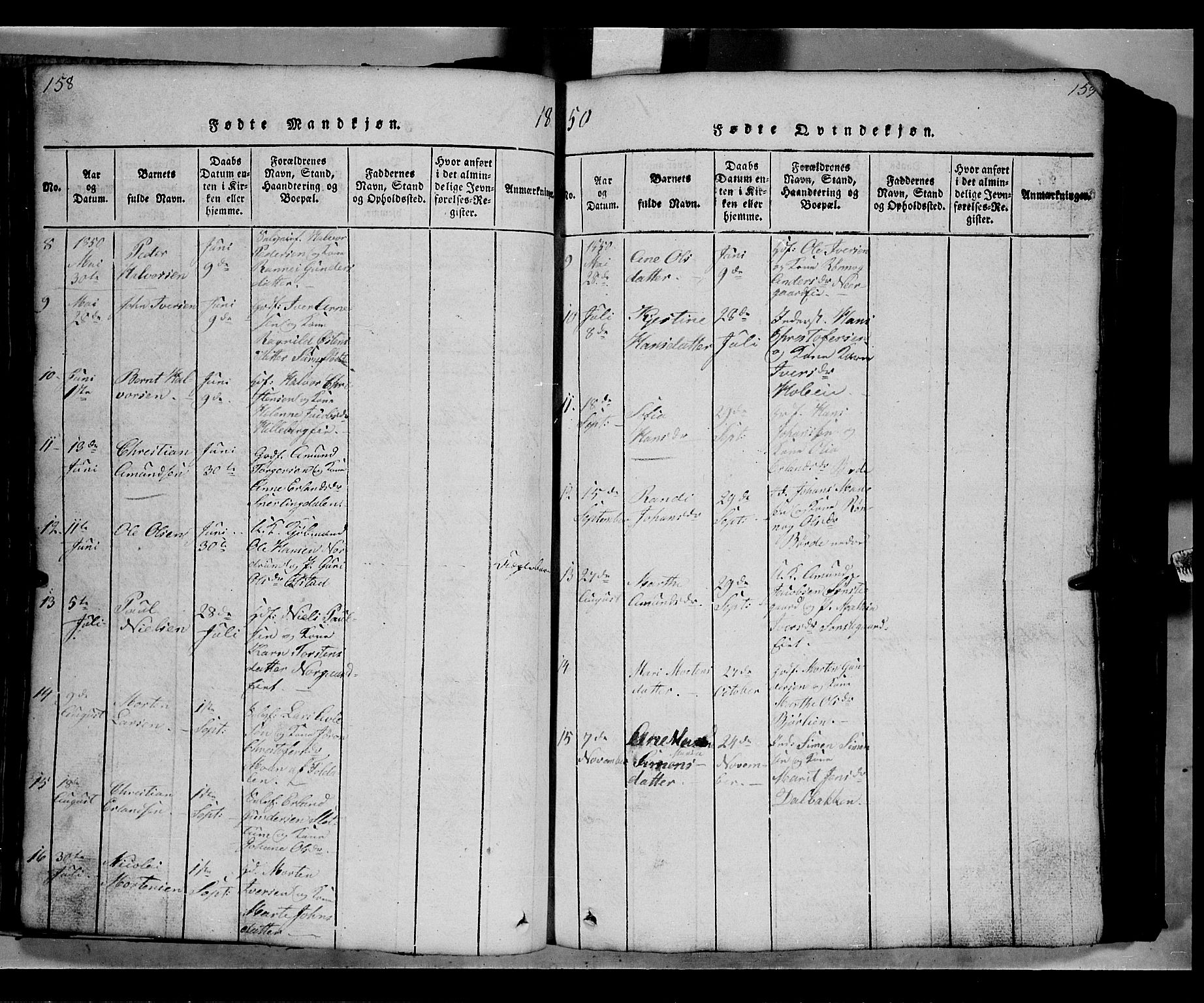 Gausdal prestekontor, SAH/PREST-090/H/Ha/Hab/L0002: Parish register (copy) no. 2, 1818-1874, p. 158-159