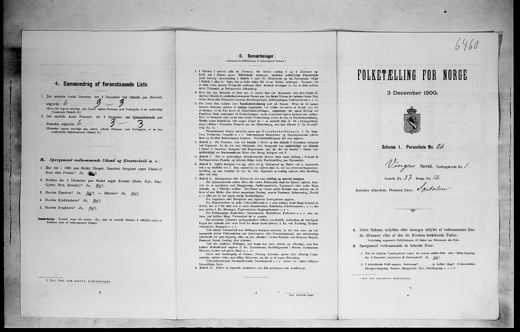 SAH, 1900 census for Vinger, 1900, p. 192