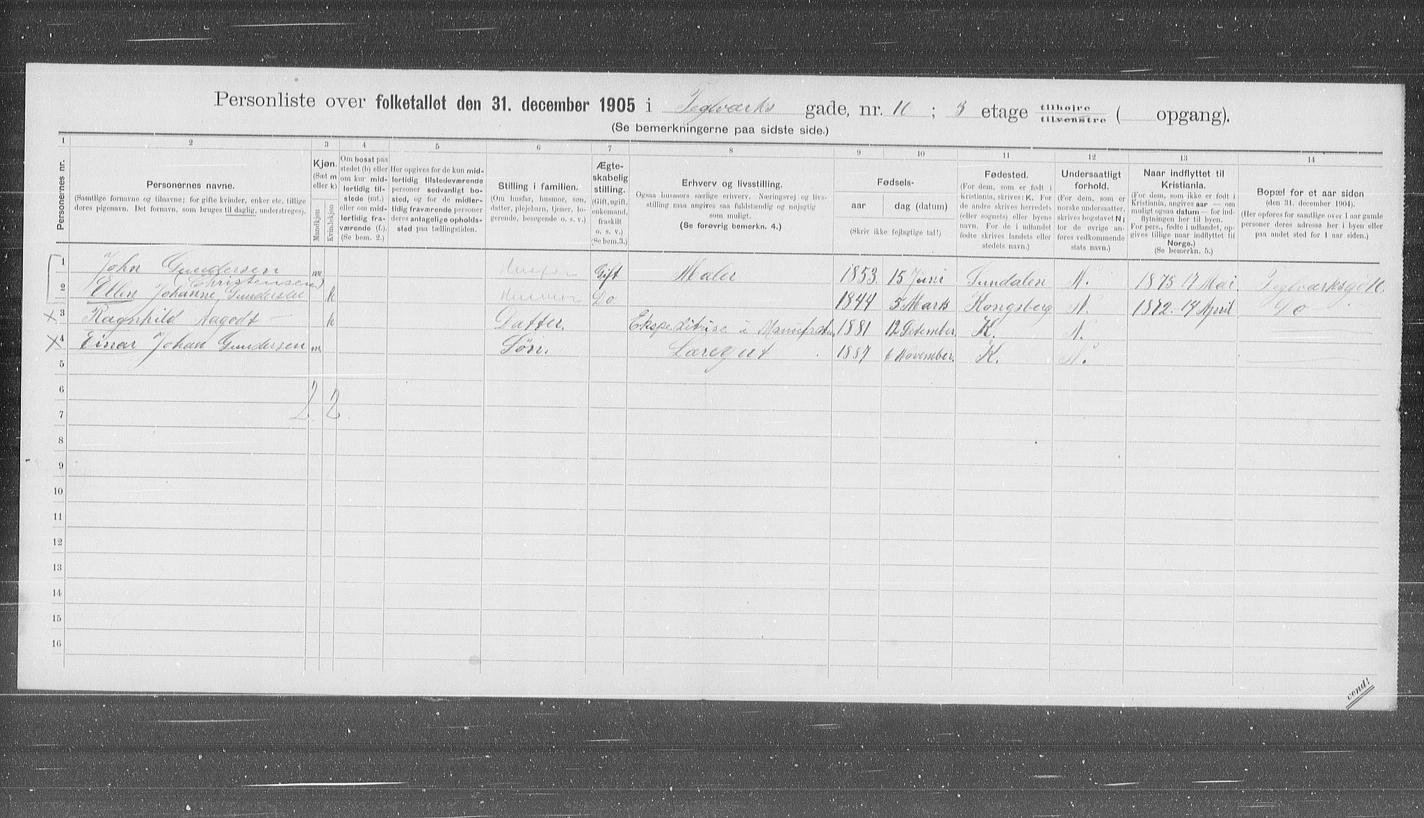 OBA, Municipal Census 1905 for Kristiania, 1905, p. 56151