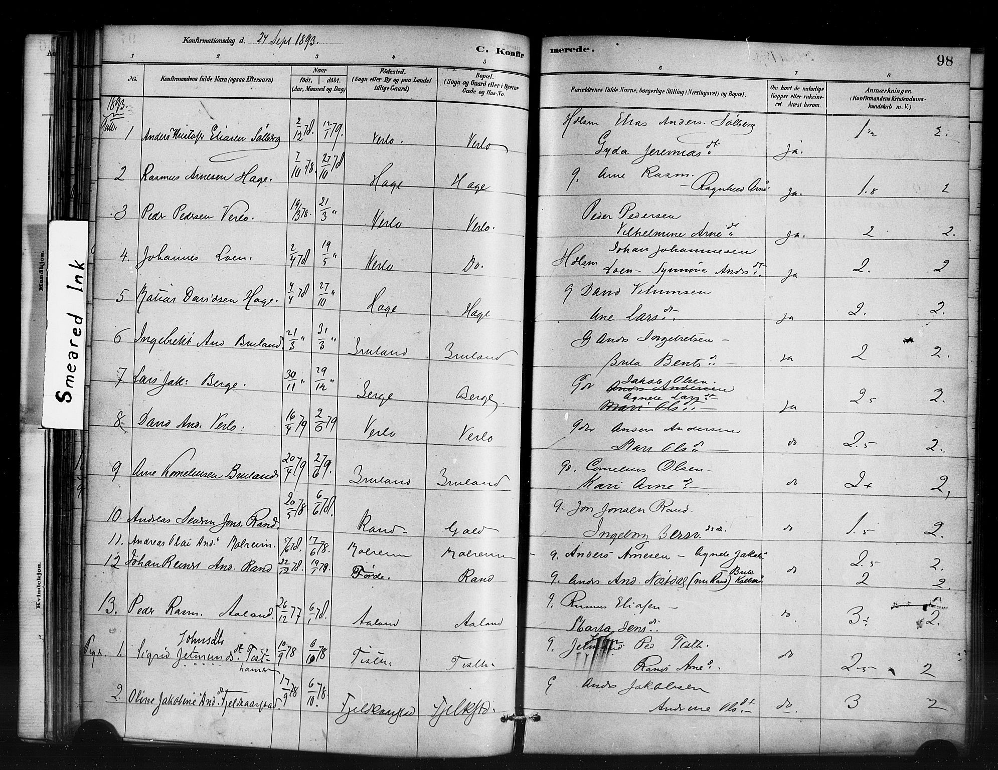 Innvik sokneprestembete, AV/SAB-A-80501: Parish register (official) no. D 1, 1879-1900, p. 98