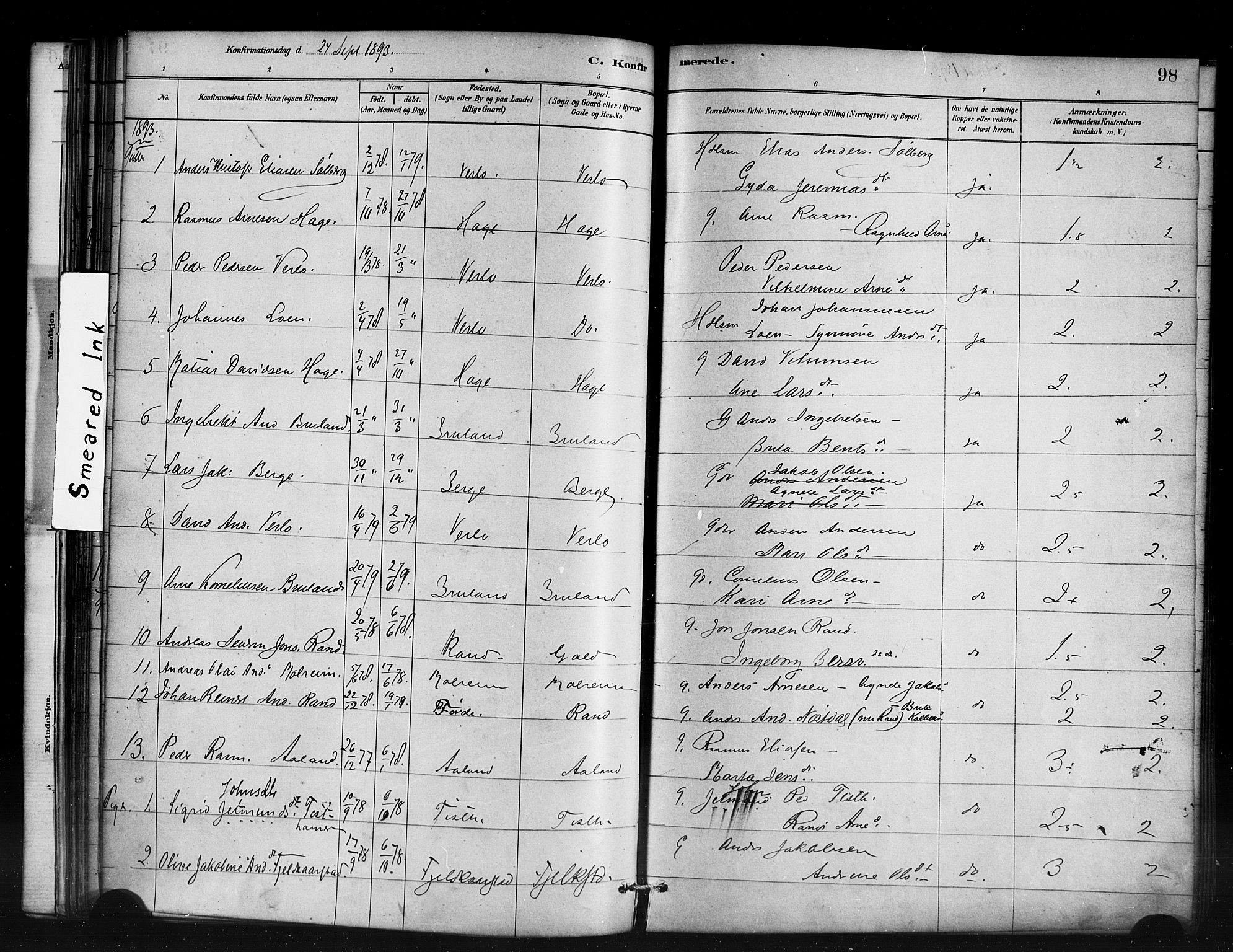 Innvik sokneprestembete, AV/SAB-A-80501: Parish register (official) no. D 1, 1879-1900, p. 98