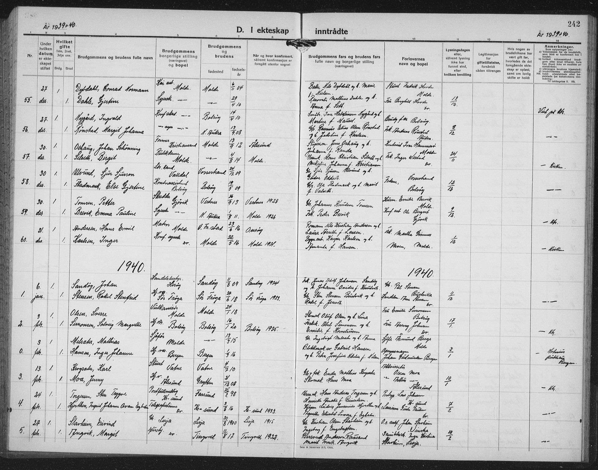 Ministerialprotokoller, klokkerbøker og fødselsregistre - Møre og Romsdal, SAT/A-1454/558/L0704: Parish register (copy) no. 558C05, 1921-1942, p. 242