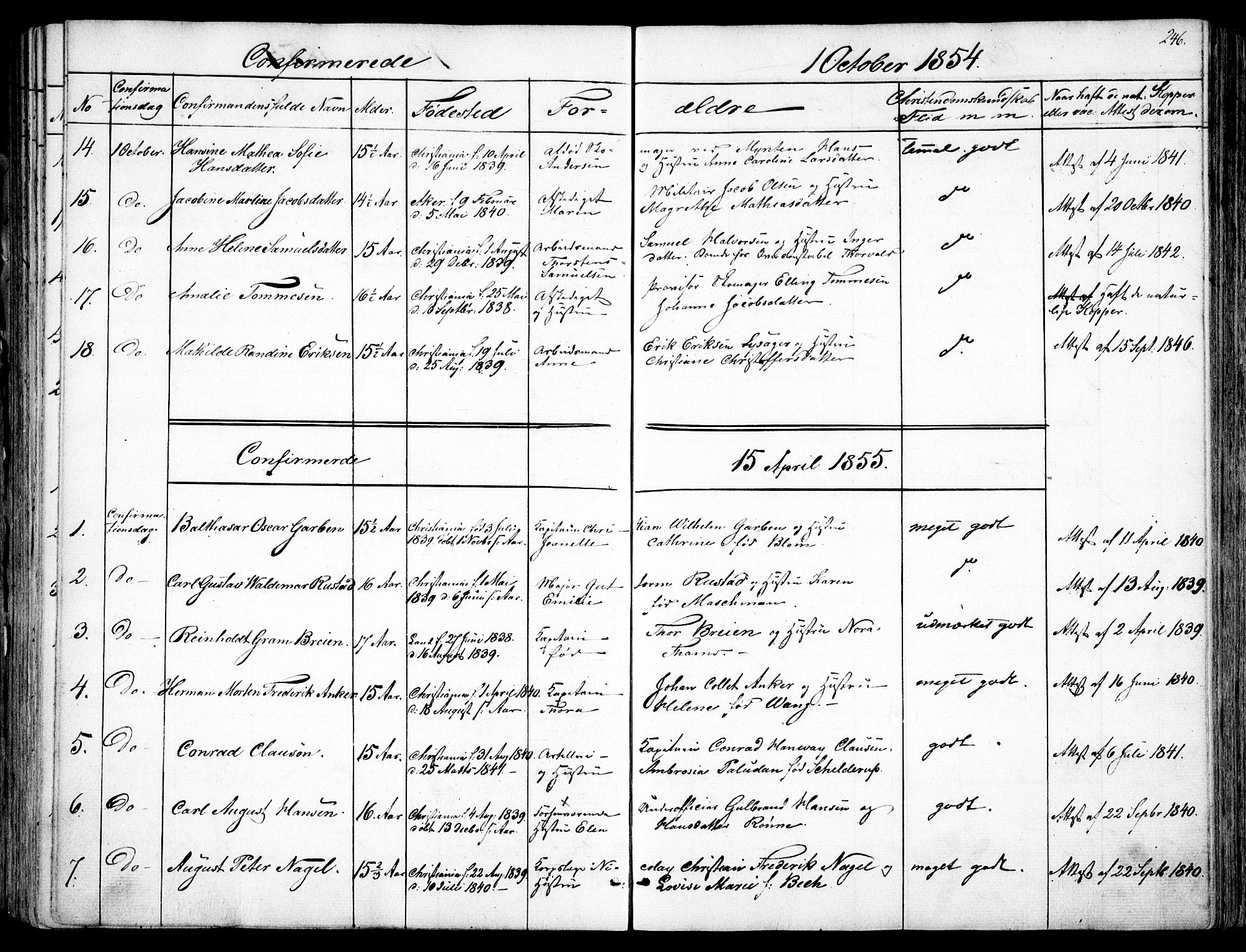 Garnisonsmenigheten Kirkebøker, SAO/A-10846/F/Fa/L0008: Parish register (official) no. 8, 1842-1859, p. 246
