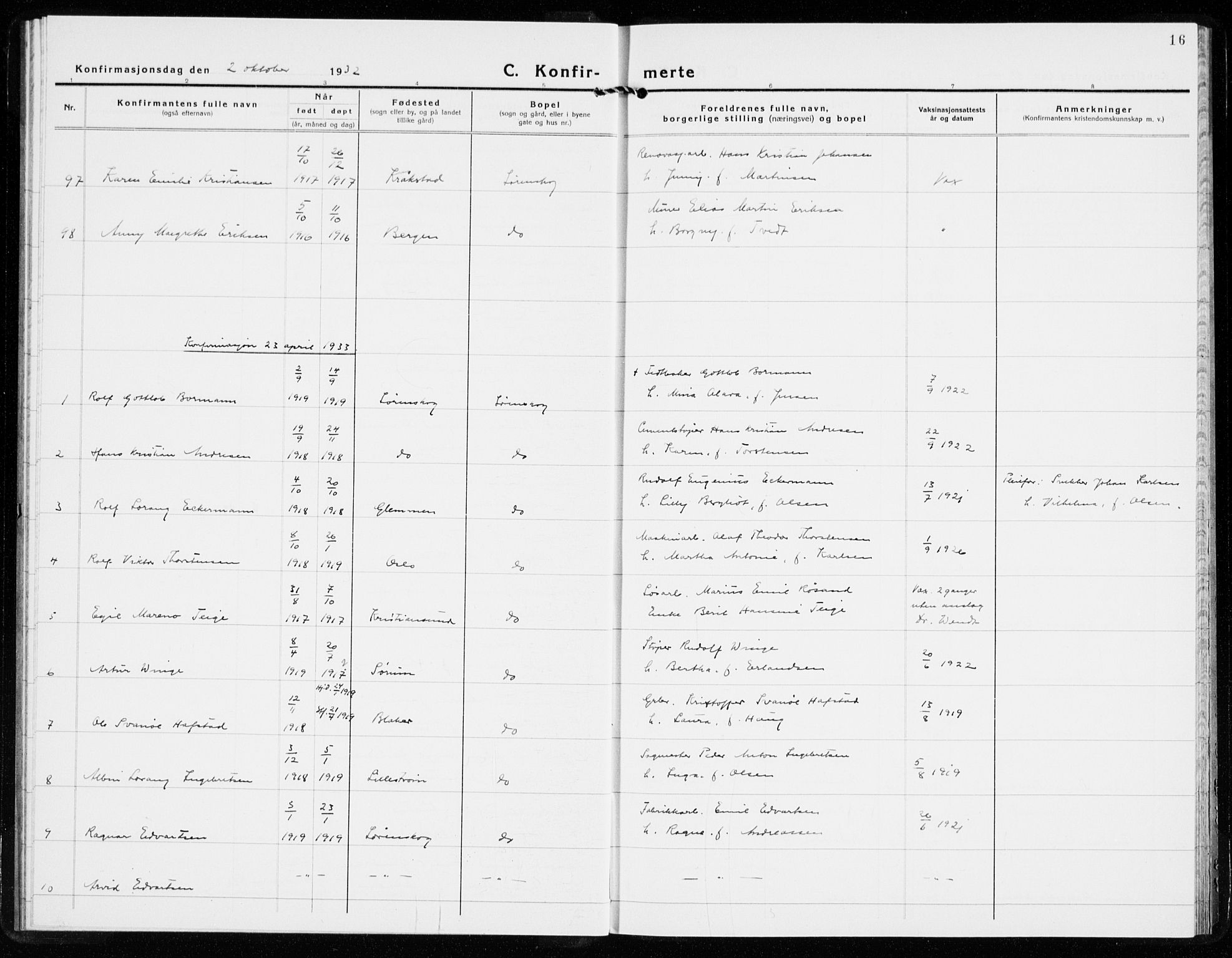 Skedsmo prestekontor Kirkebøker, SAO/A-10033a/F/Fb/L0004: Parish register (official) no. II 4, 1931-1943, p. 16