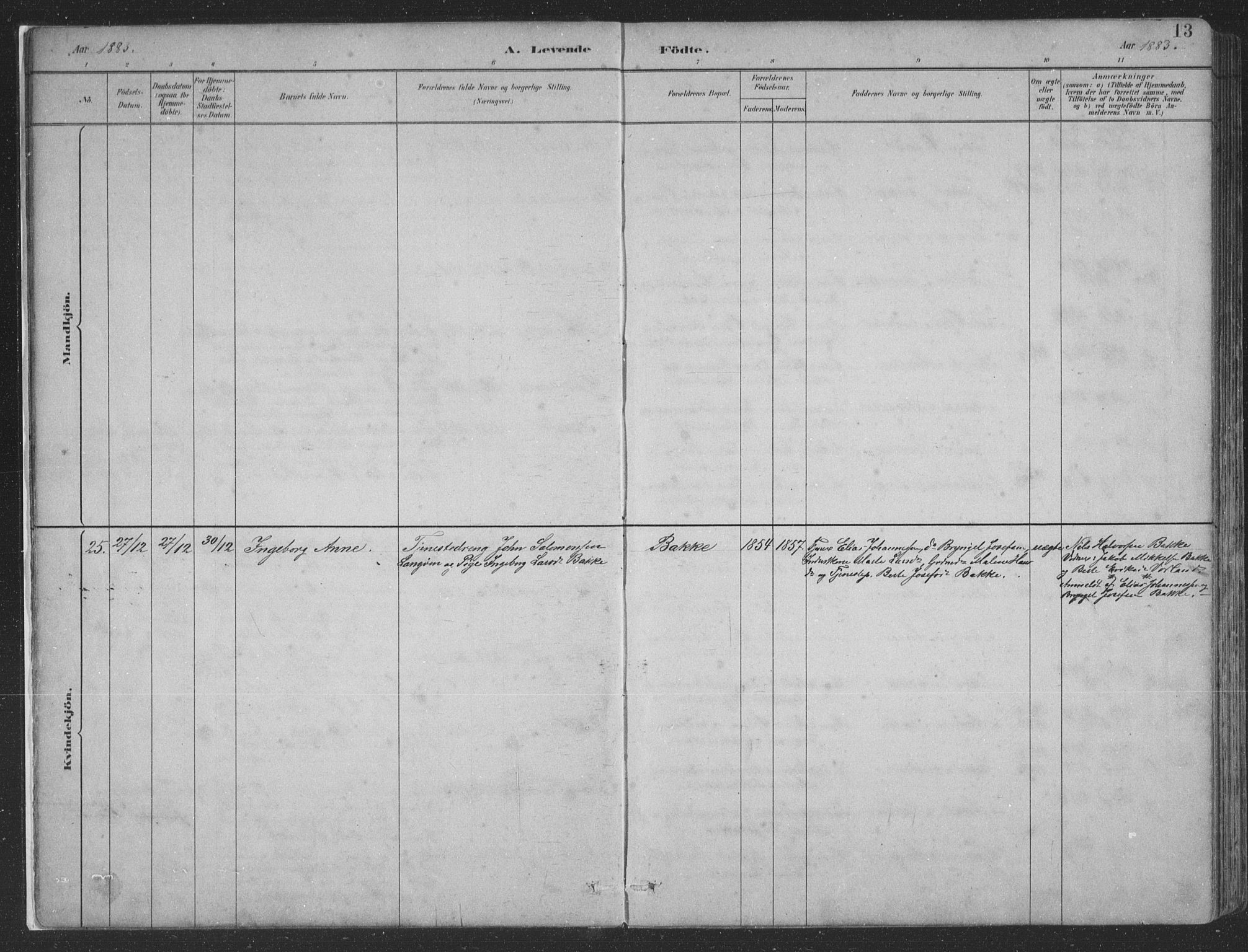 Sund sokneprestembete, SAB/A-99930: Parish register (copy) no. B 3, 1882-1911, p. 13