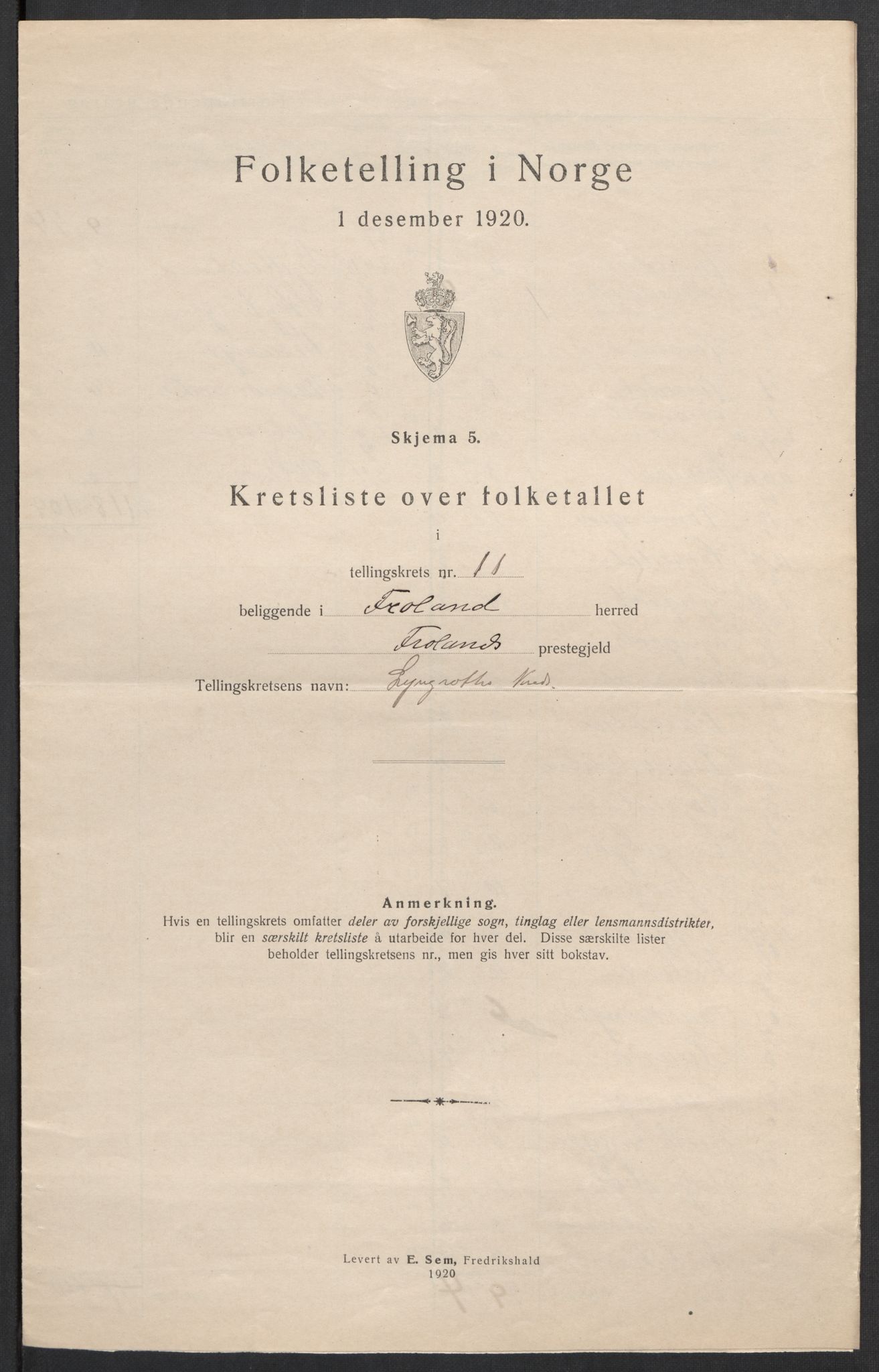 SAK, 1920 census for Froland, 1920, p. 36