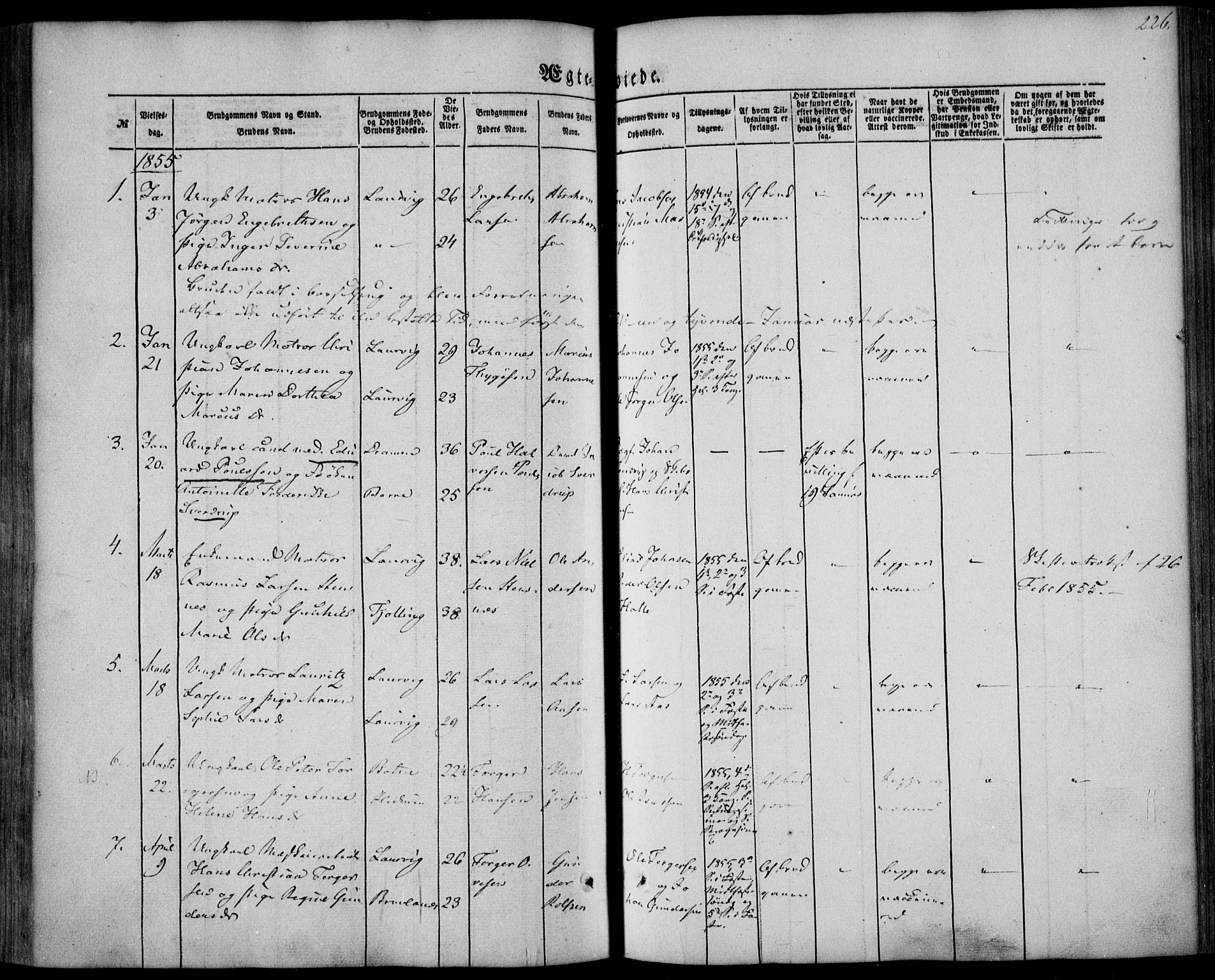 Larvik kirkebøker, SAKO/A-352/F/Fa/L0003: Parish register (official) no. I 3, 1848-1856, p. 226