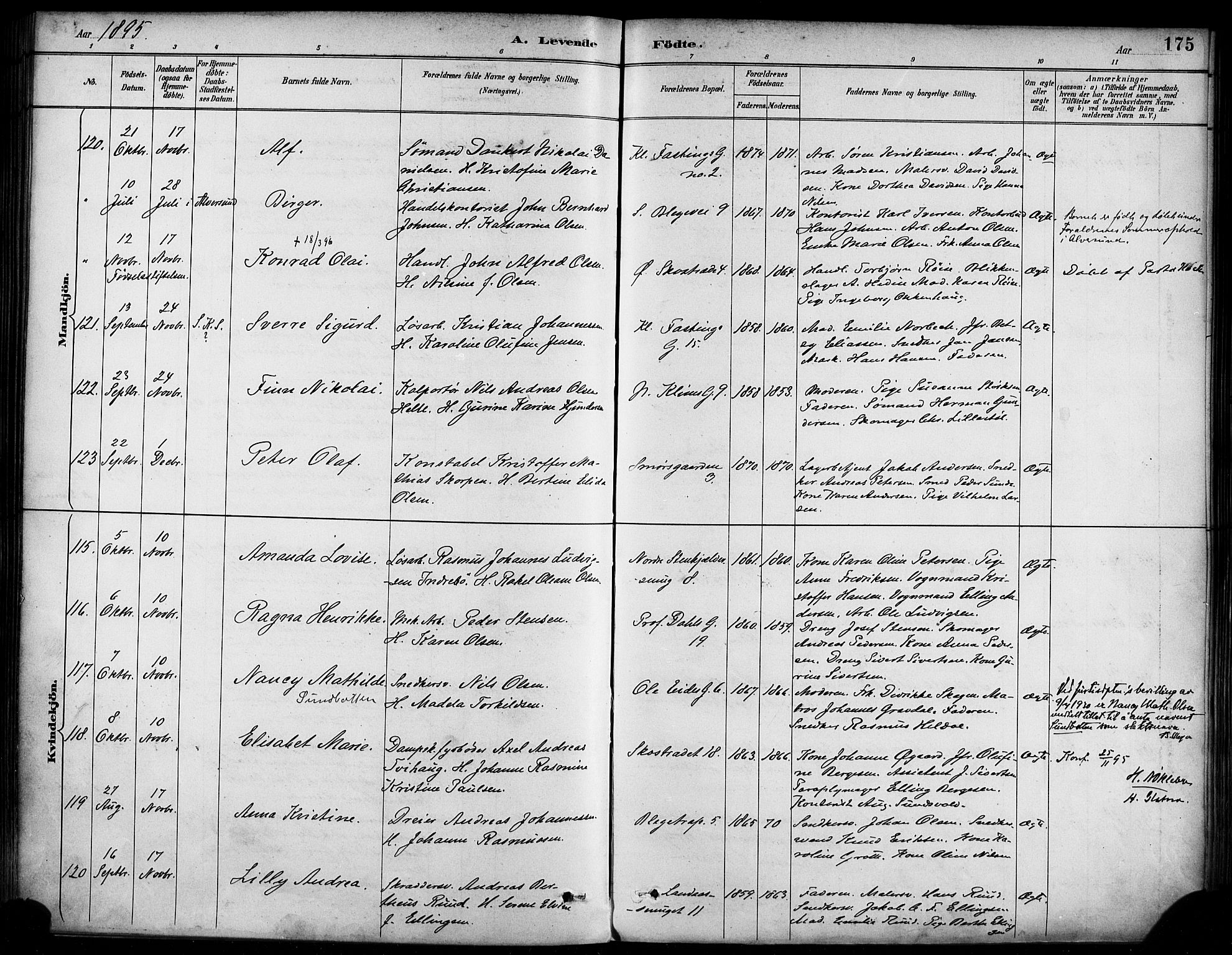 Korskirken sokneprestembete, AV/SAB-A-76101/H/Haa/L0022: Parish register (official) no. B 8, 1889-1899, p. 175