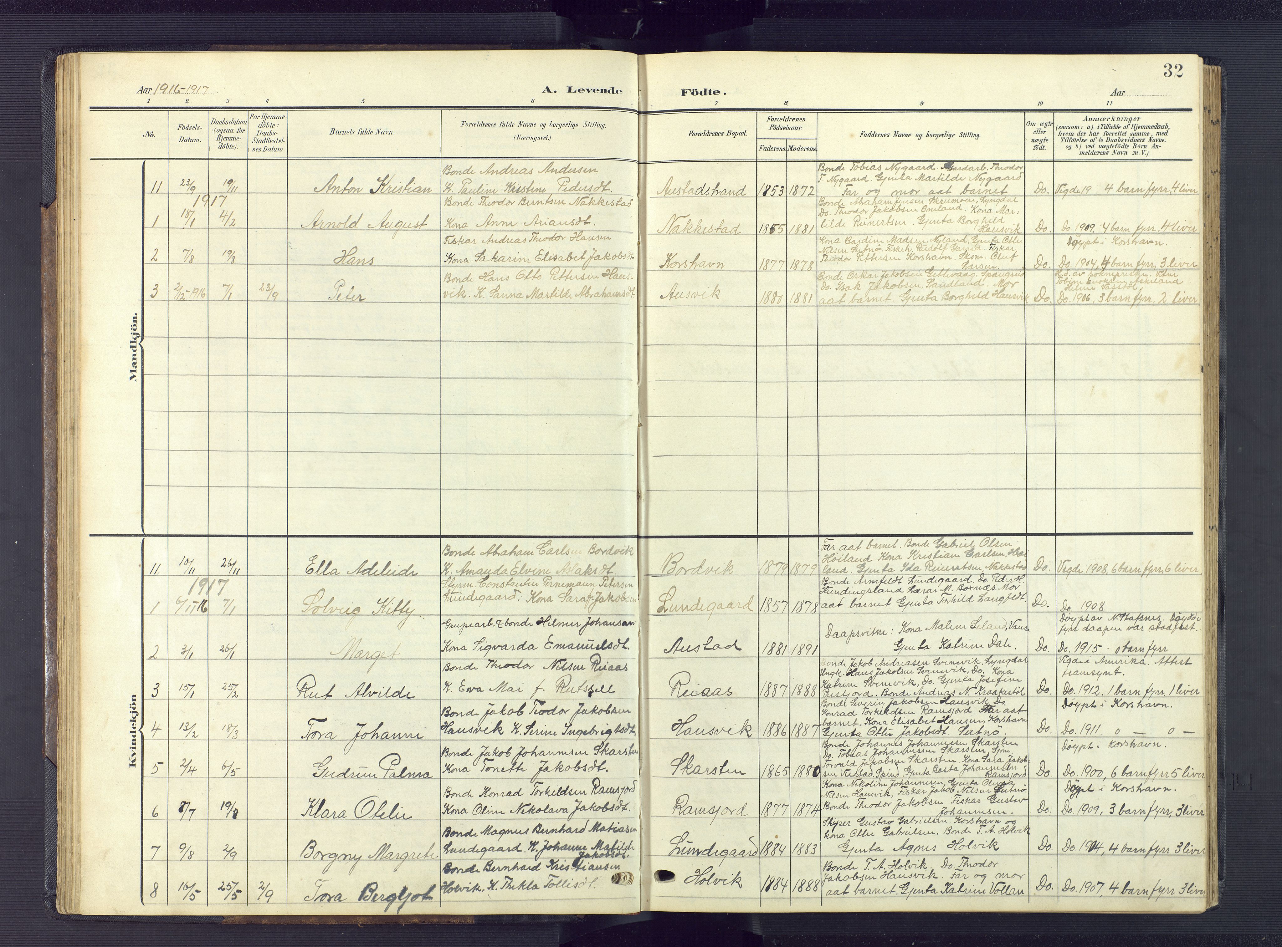 Lyngdal sokneprestkontor, AV/SAK-1111-0029/F/Fb/Fba/L0004: Parish register (copy) no. B 4, 1904-1950, p. 32