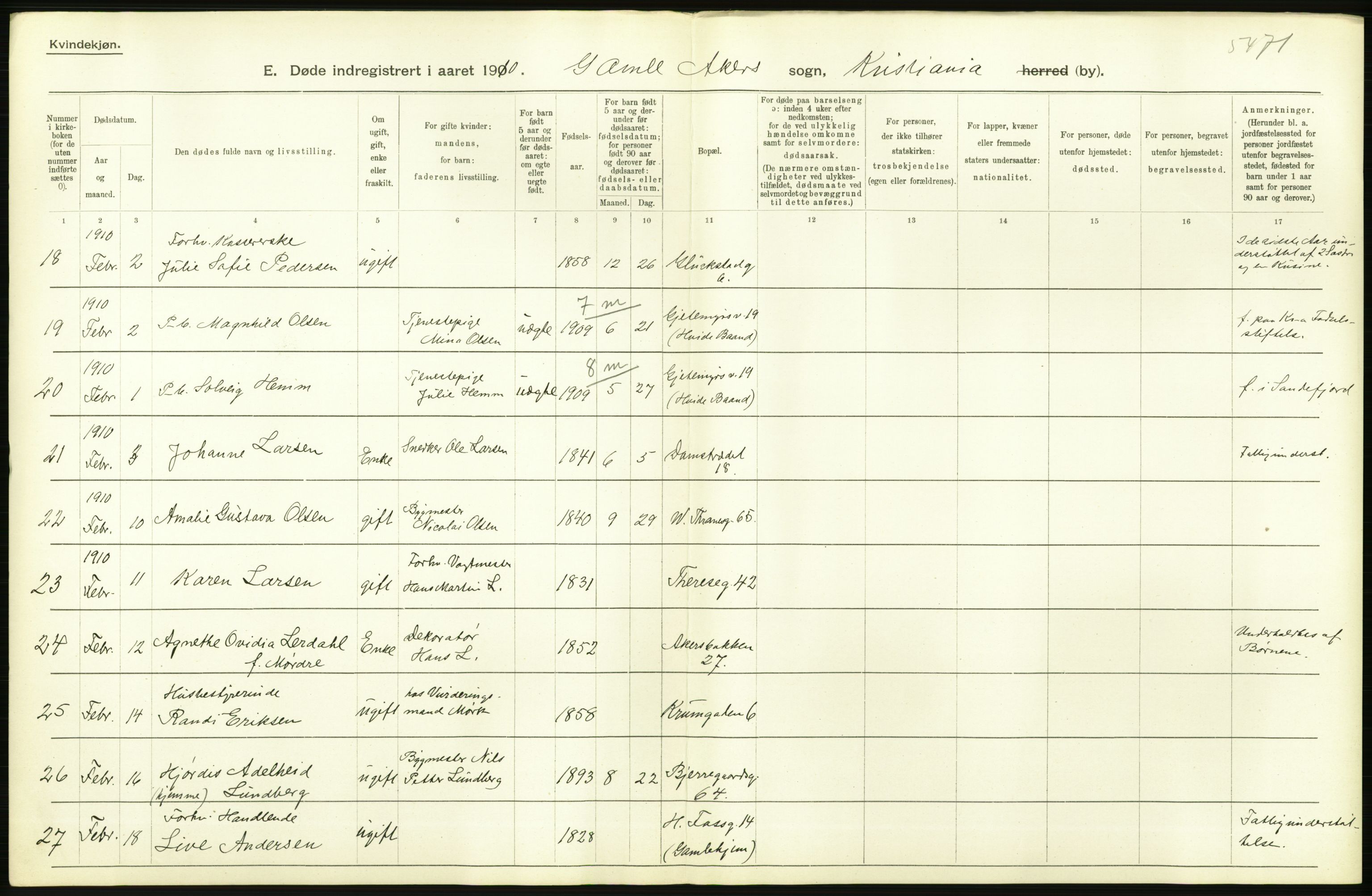 Statistisk sentralbyrå, Sosiodemografiske emner, Befolkning, AV/RA-S-2228/D/Df/Dfa/Dfah/L0008: Kristiania: Døde, 1910, p. 292