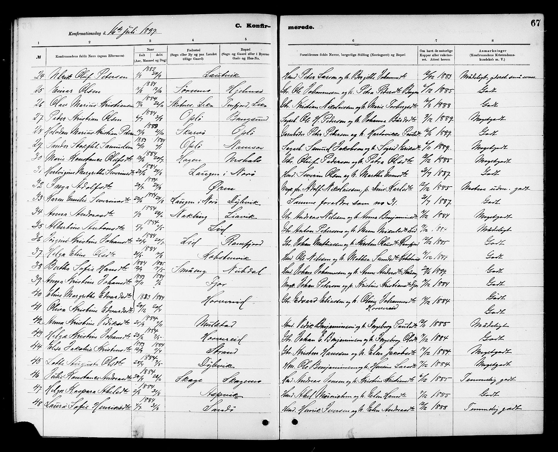 Ministerialprotokoller, klokkerbøker og fødselsregistre - Nord-Trøndelag, SAT/A-1458/780/L0652: Parish register (copy) no. 780C04, 1899-1911, p. 67