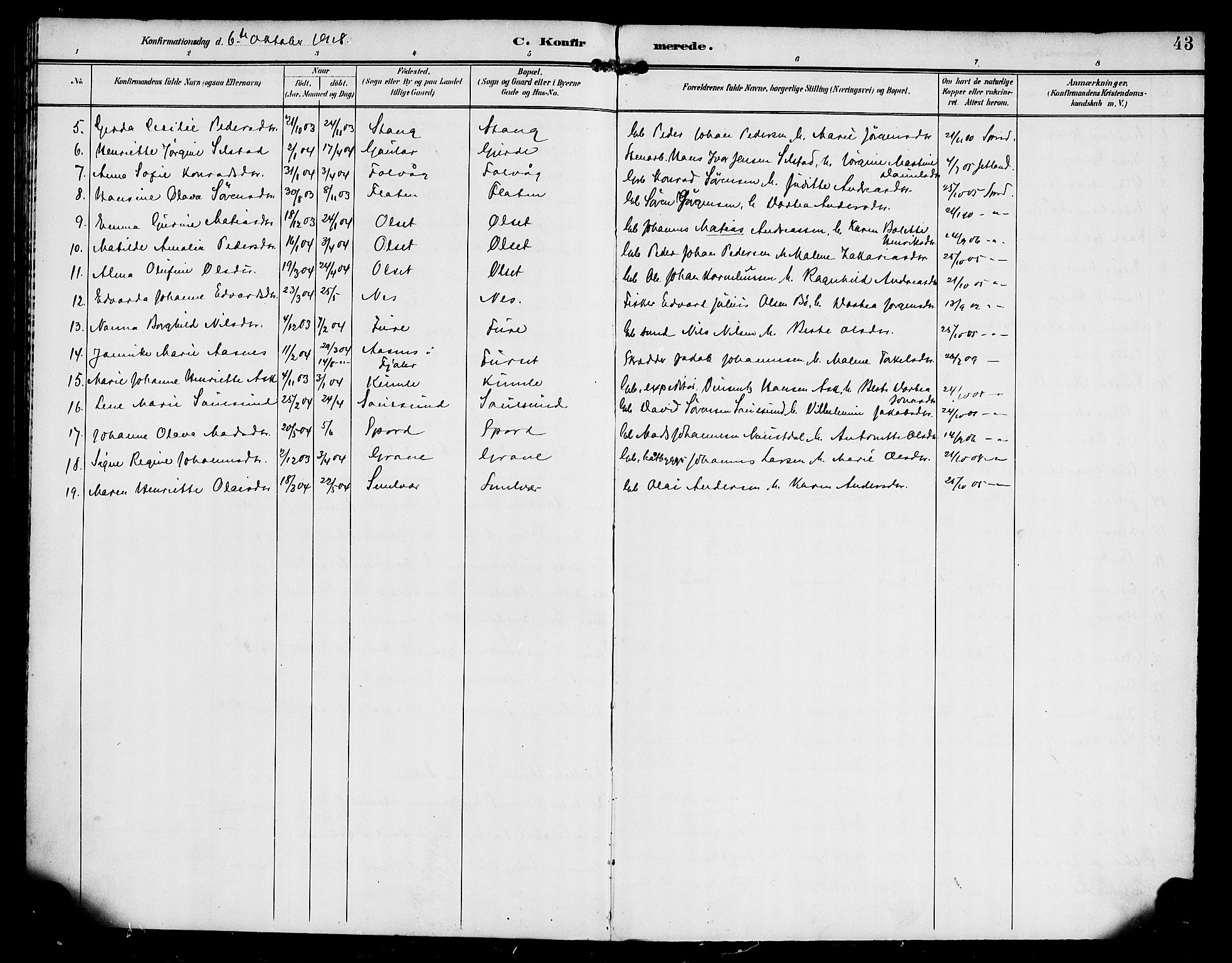 Askvoll sokneprestembete, AV/SAB-A-79501/H/Haa/Haab/L0001: Parish register (official) no. B 1, 1896-1920, p. 43