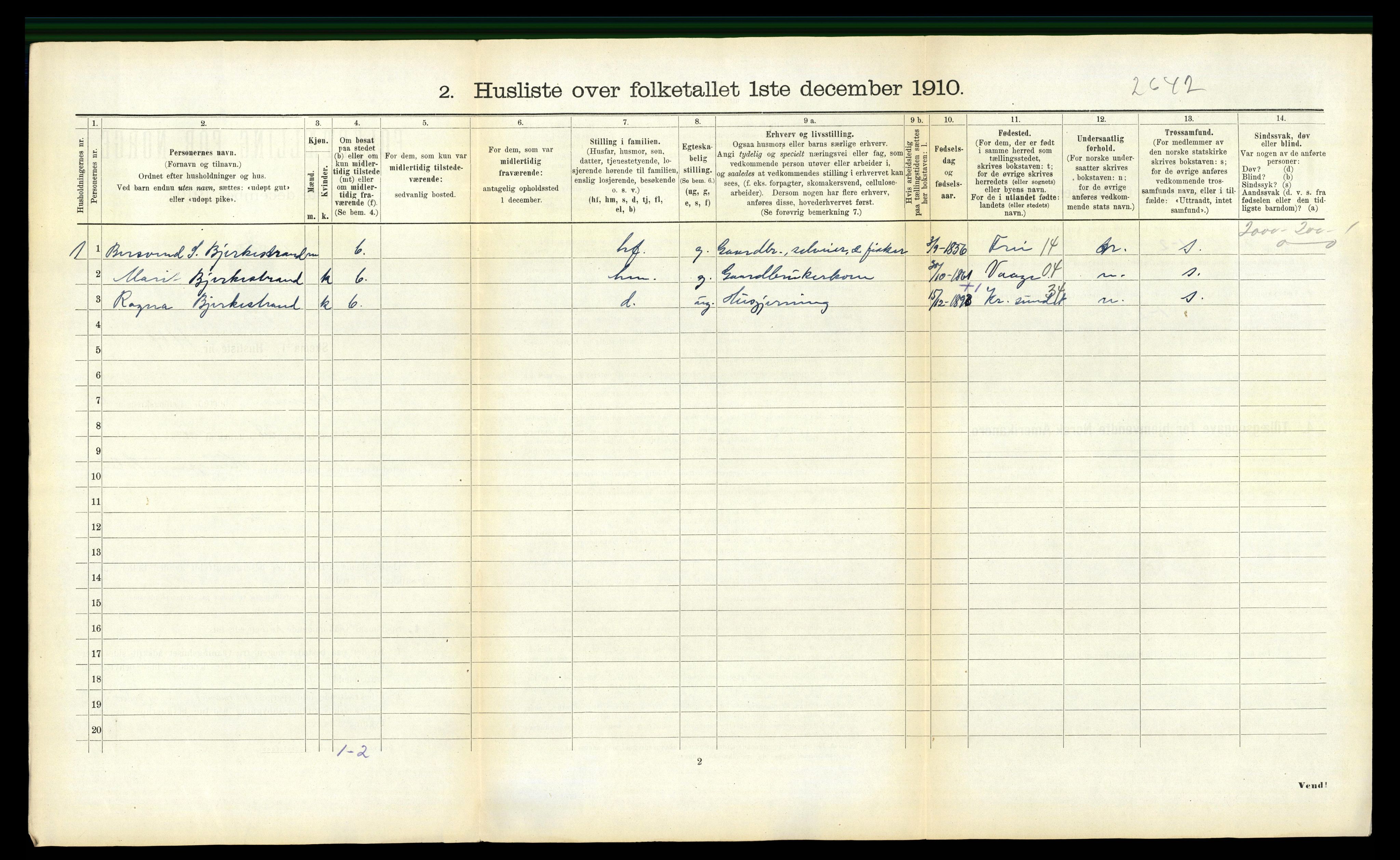 RA, 1910 census for Tustna, 1910, p. 505