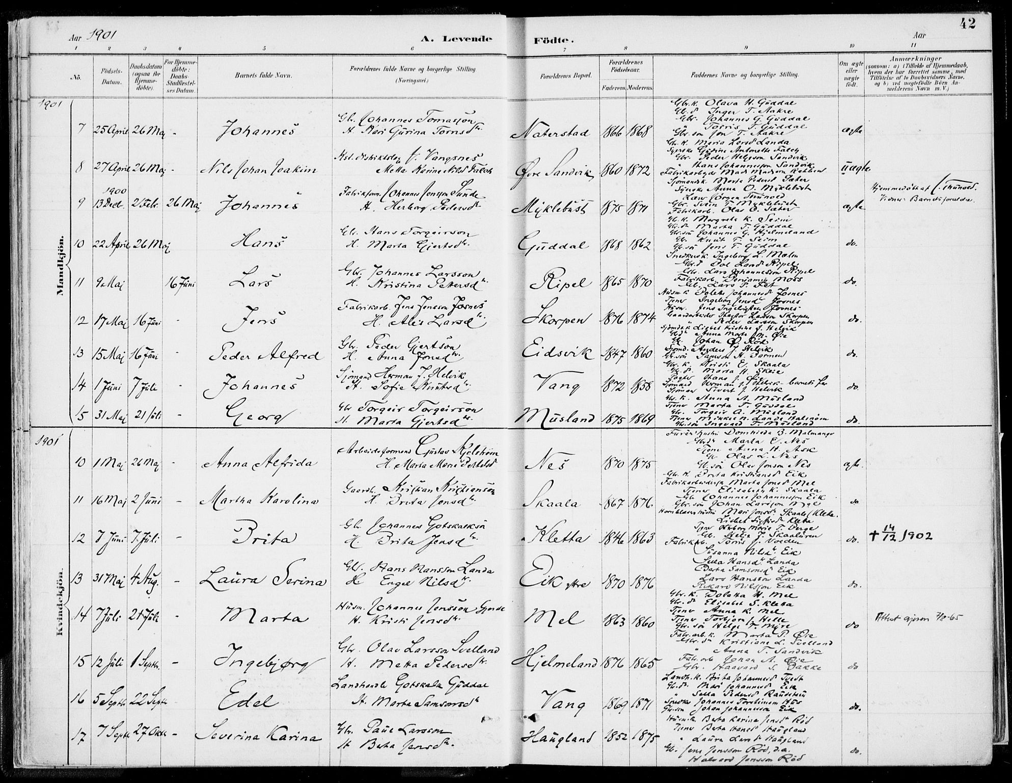 Kvinnherad sokneprestembete, SAB/A-76401/H/Haa: Parish register (official) no. B  1, 1887-1921, p. 42