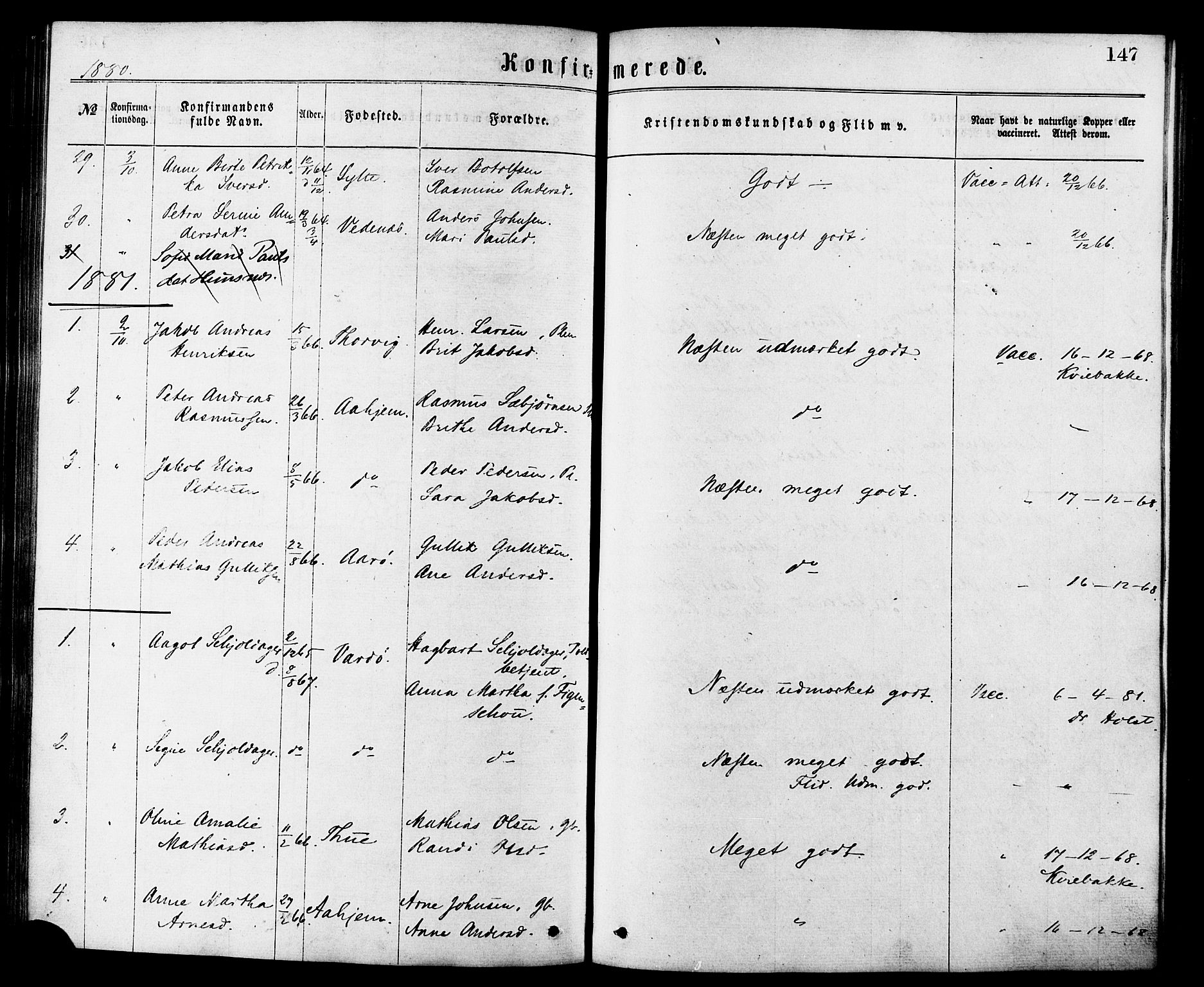 Ministerialprotokoller, klokkerbøker og fødselsregistre - Møre og Romsdal, AV/SAT-A-1454/501/L0007: Parish register (official) no. 501A07, 1868-1884, p. 147