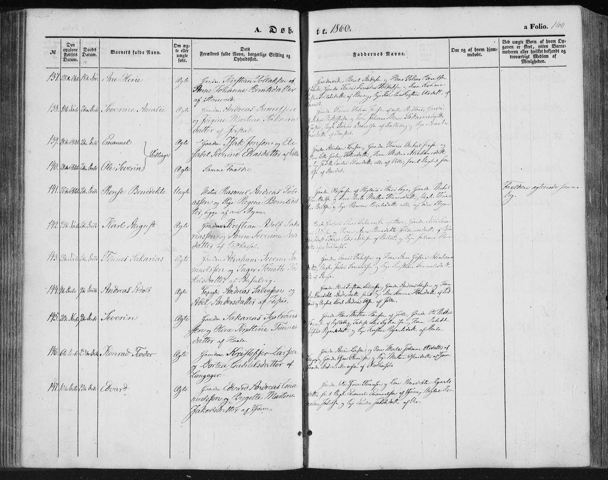 Lista sokneprestkontor, AV/SAK-1111-0027/F/Fa/L0010: Parish register (official) no. A 10, 1846-1861, p. 160