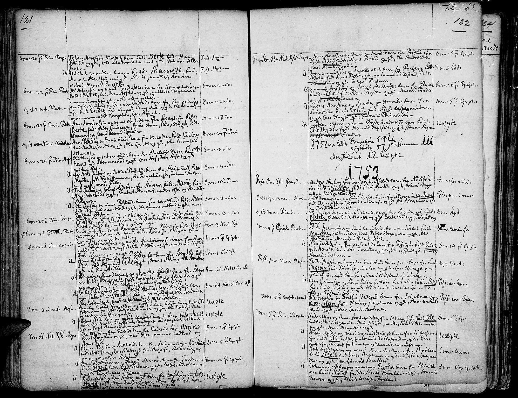 Land prestekontor, AV/SAH-PREST-120/H/Ha/Haa/L0002: Parish register (official) no. 2, 1733-1764, p. 121-122