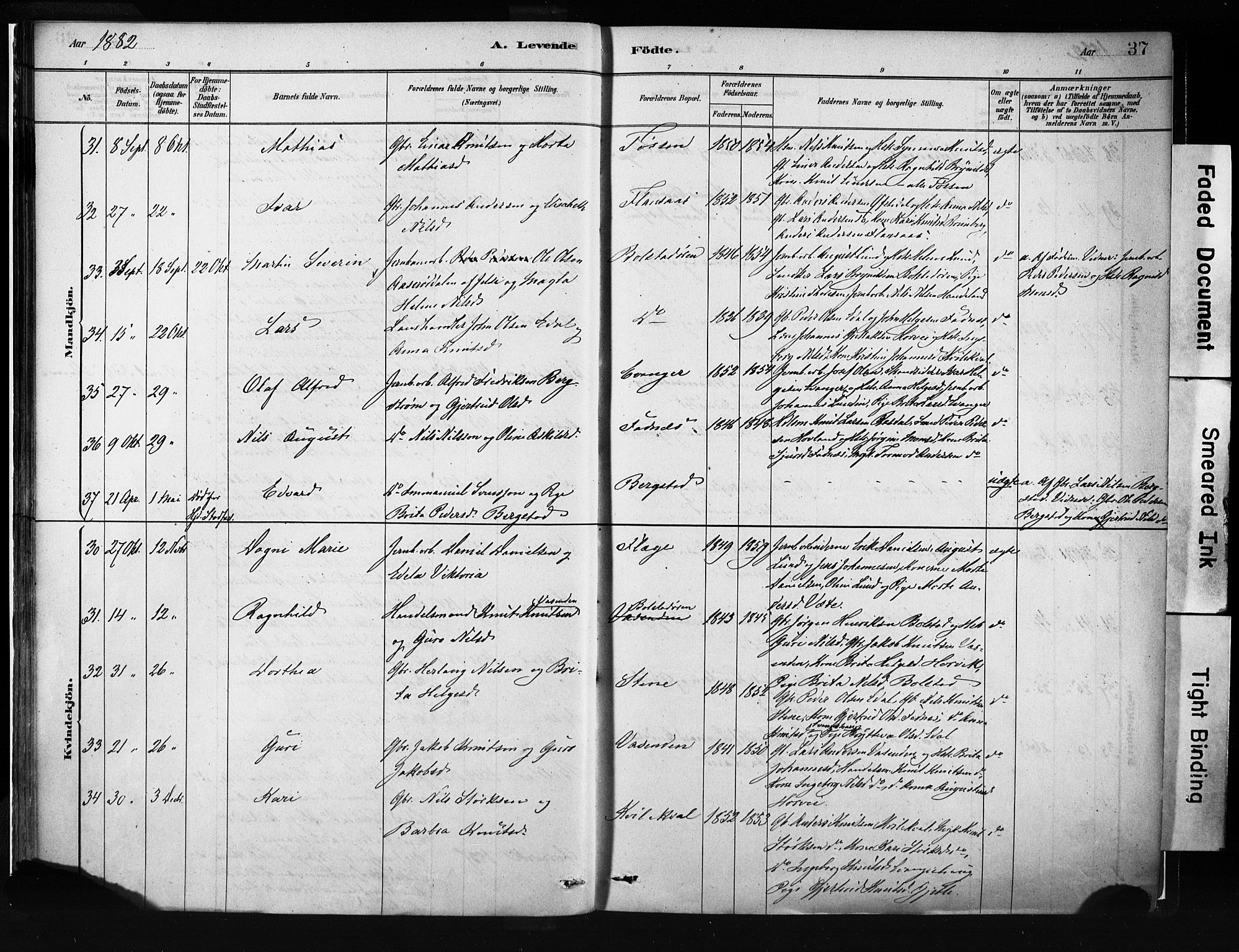 Evanger sokneprestembete, AV/SAB-A-99924: Parish register (official) no. A 1, 1877-1899, p. 37