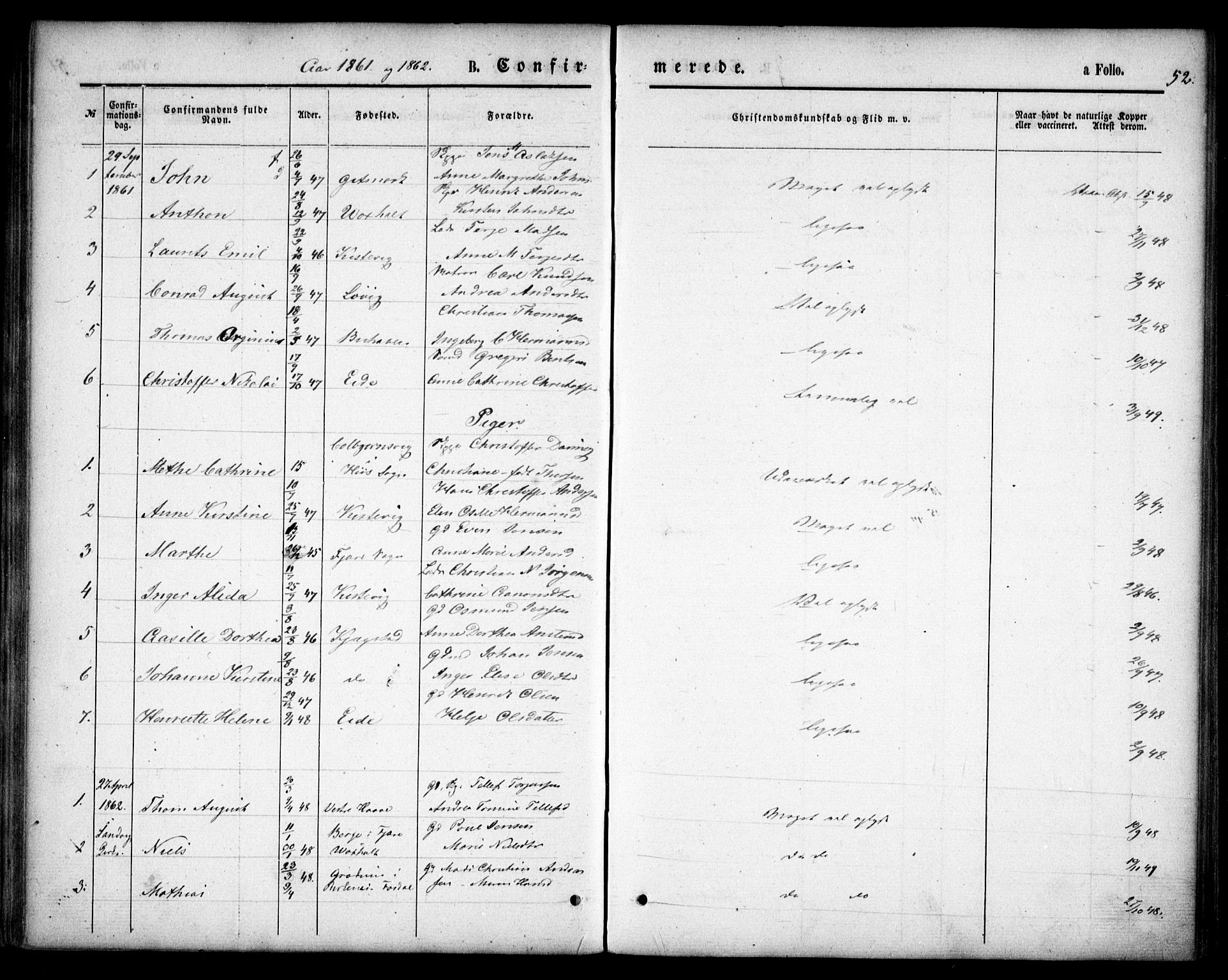 Hommedal sokneprestkontor, SAK/1111-0023/F/Fa/Faa/L0002: Parish register (official) no. A 2, 1861-1884, p. 52