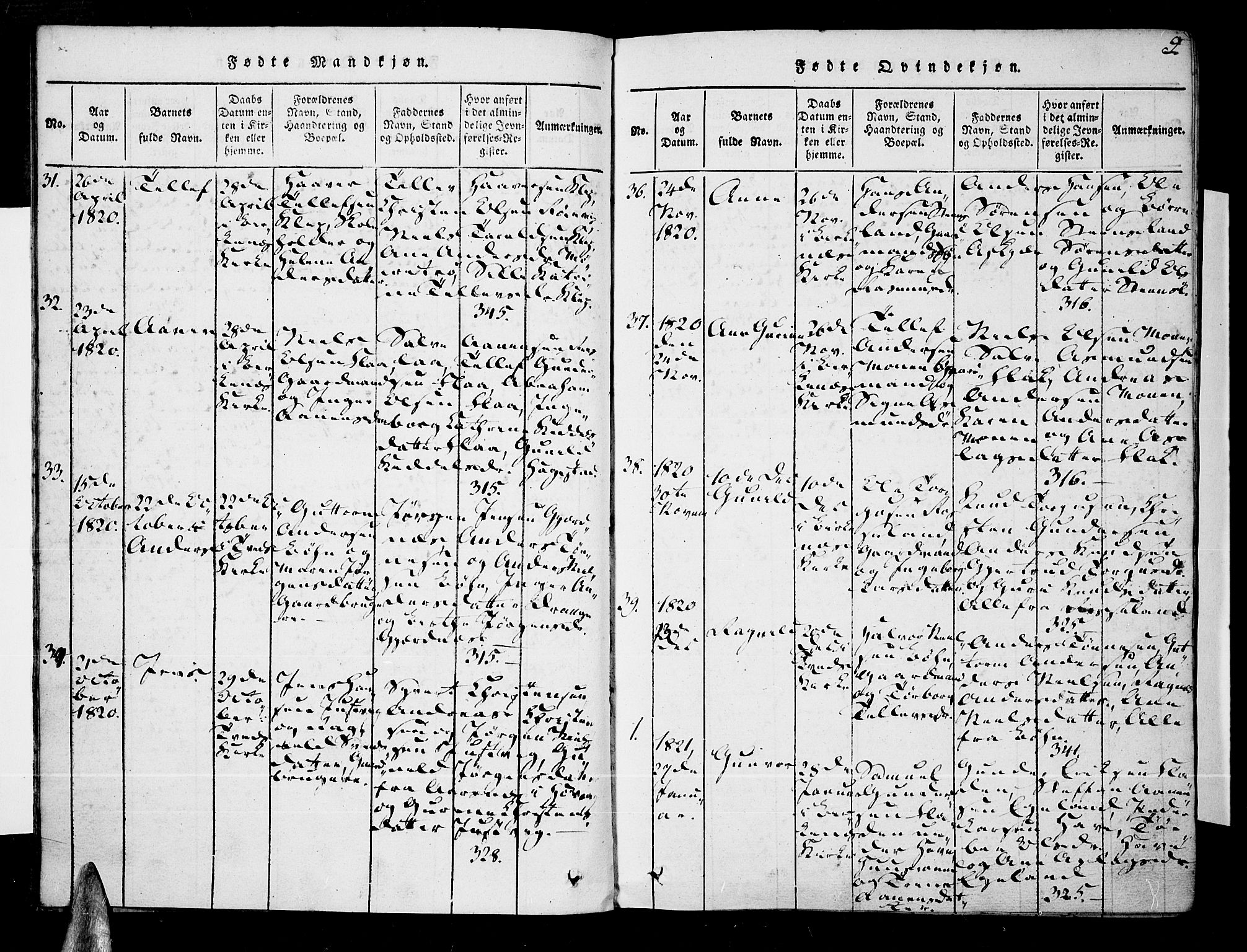 Tveit sokneprestkontor, AV/SAK-1111-0043/F/Fa/L0002: Parish register (official) no. A 2, 1820-1830, p. 9