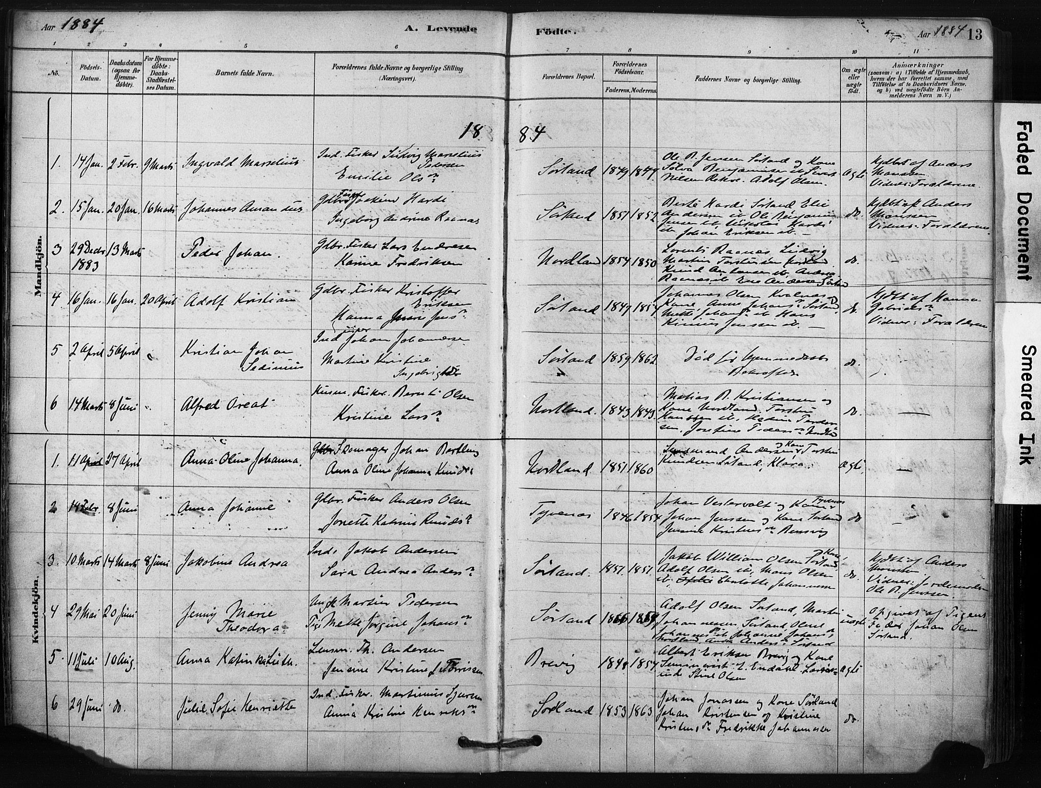Ministerialprotokoller, klokkerbøker og fødselsregistre - Nordland, SAT/A-1459/807/L0122: Parish register (official) no. 807A05, 1880-1902, p. 13