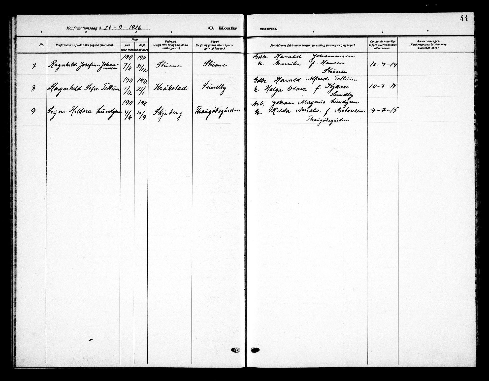Ås prestekontor Kirkebøker, AV/SAO-A-10894/G/Gb/L0002: Parish register (copy) no. II 2, 1921-1936, p. 44