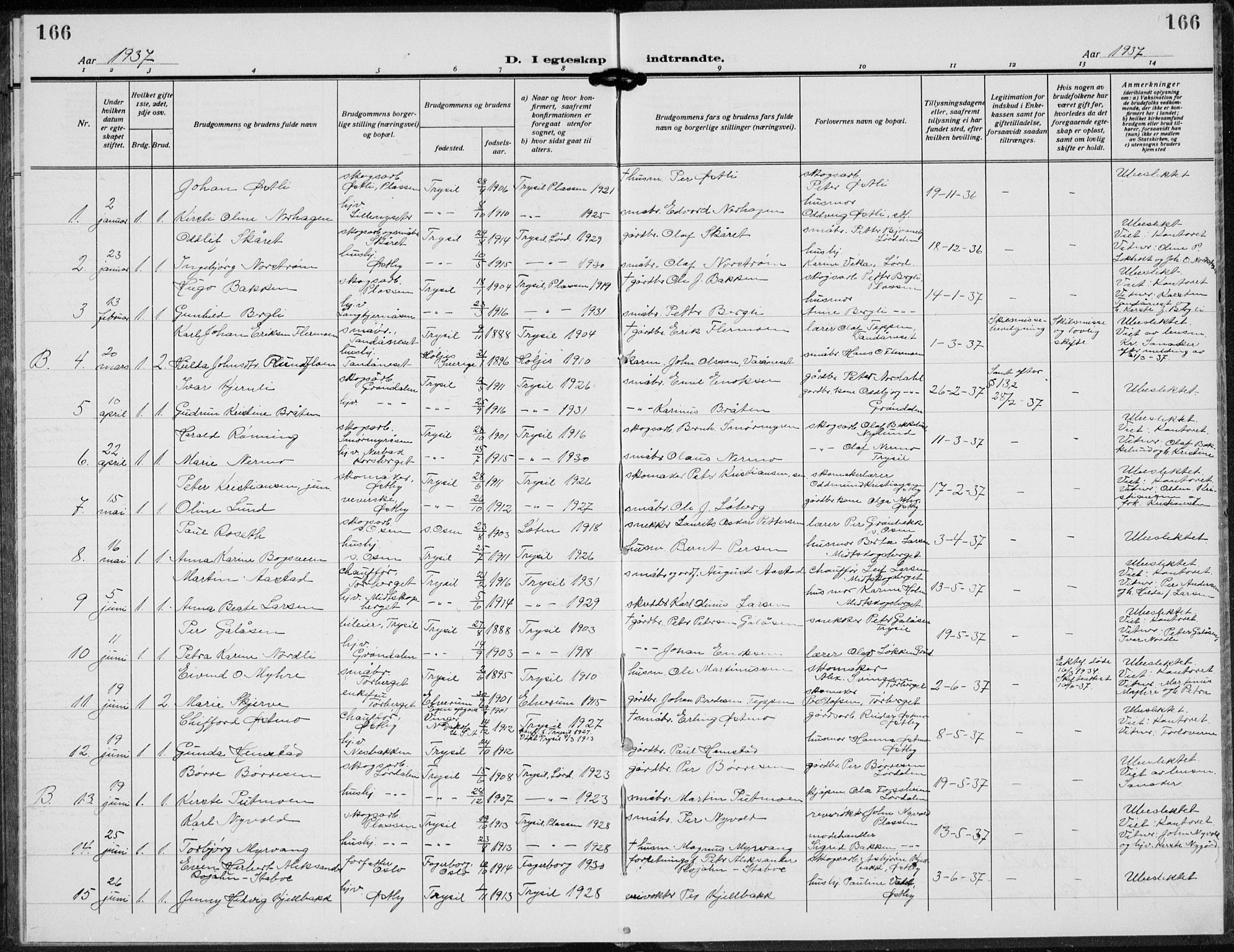 Trysil prestekontor, SAH/PREST-046/H/Ha/Hab/L0010: Parish register (copy) no. 10, 1917-1937, p. 166