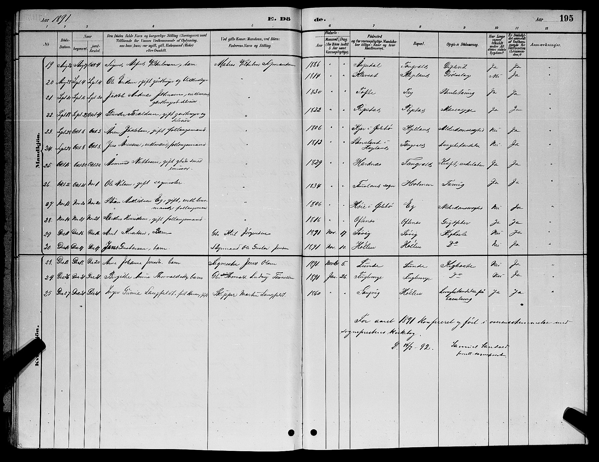 Søgne sokneprestkontor, AV/SAK-1111-0037/F/Fb/Fbb/L0005: Parish register (copy) no. B 5, 1884-1891, p. 195