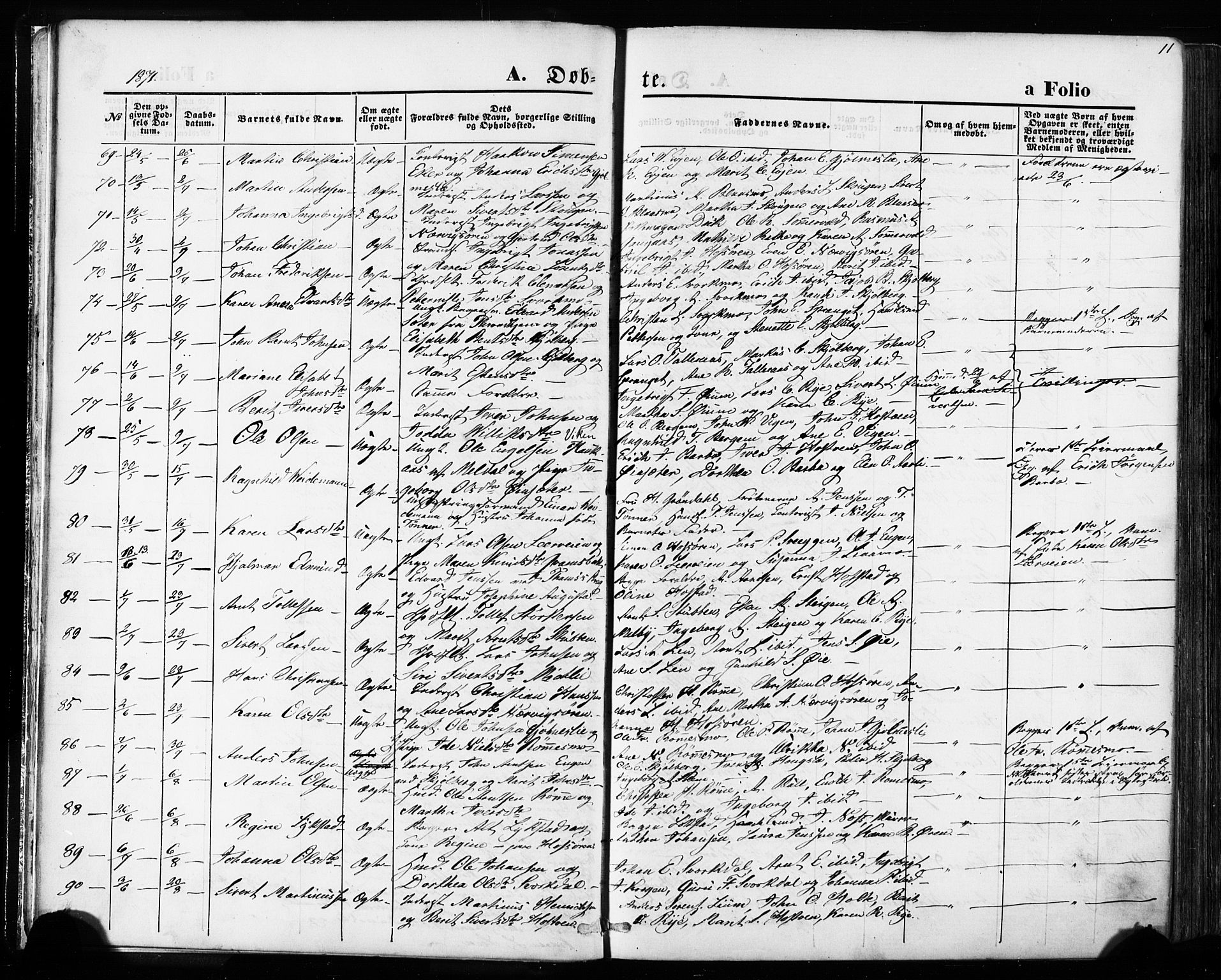 Ministerialprotokoller, klokkerbøker og fødselsregistre - Sør-Trøndelag, SAT/A-1456/668/L0807: Parish register (official) no. 668A07, 1870-1880, p. 11